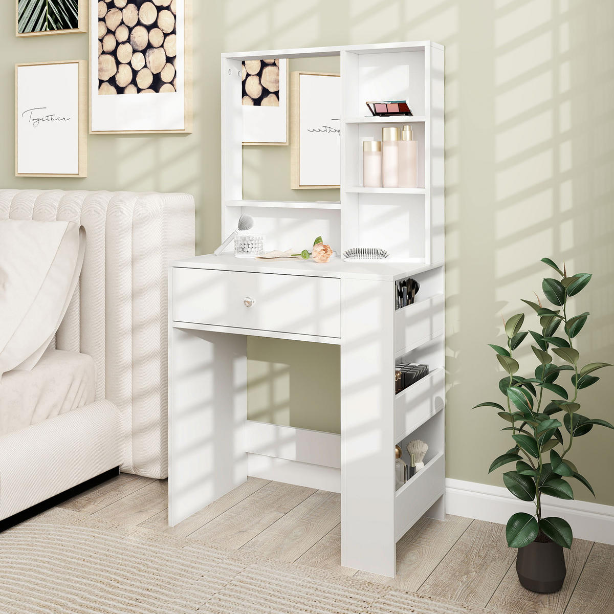 SCHMINKTISCH Kosmetiktisch mit Spiegel, Weiß - Weiß, Holzwerkstoff (70/137/40cm) - HOMCOM
