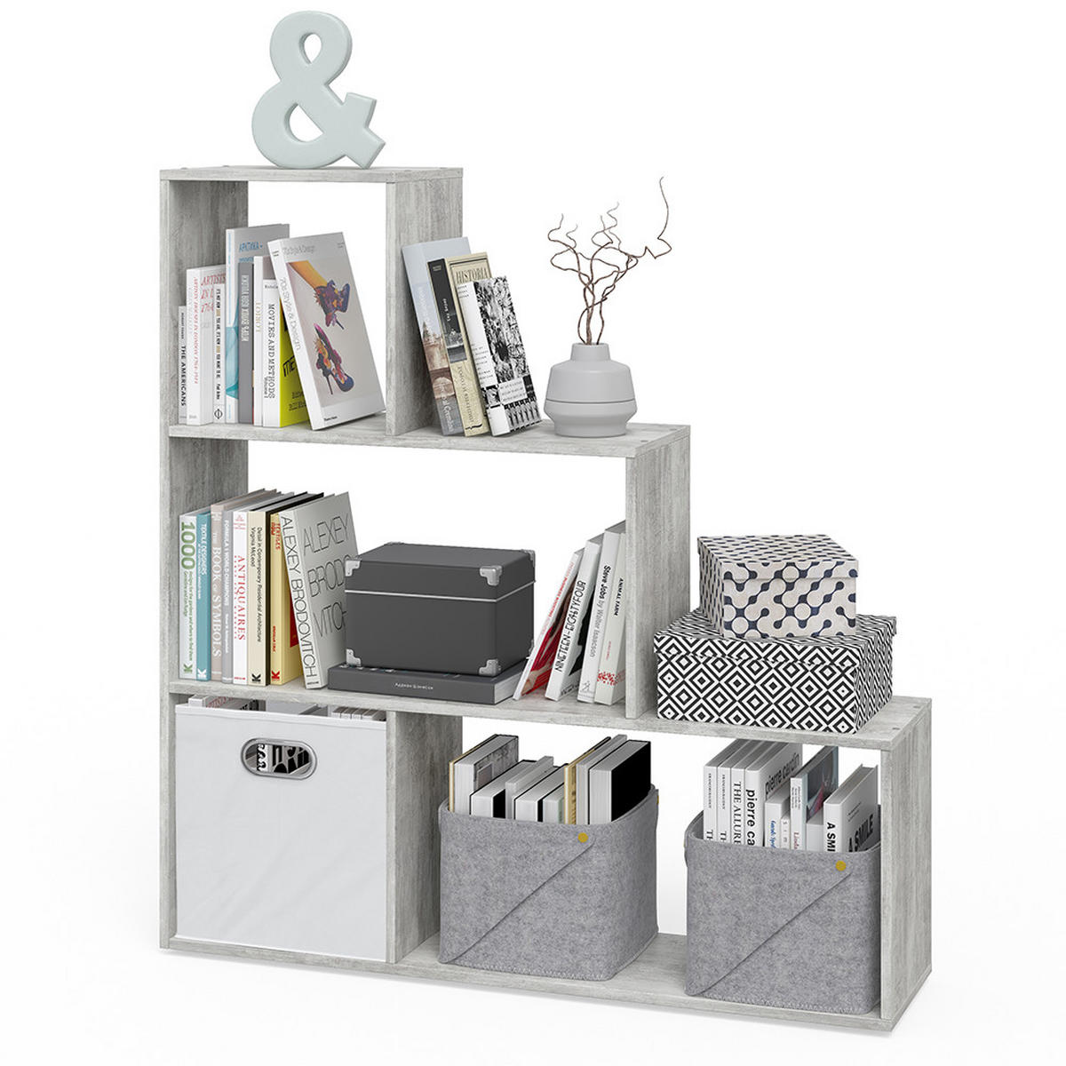 TREPPENREGAL Grau 116.8 x 123.2 cm - Grau, Holzwerkstoff (116.8/123.2/29cm) - Vicco