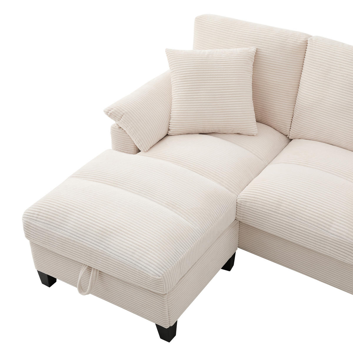 WOHNLANDSCHAFT 5-Sitzer Cord Beige mit Stauraum, USB und Kissen - Beige, Holzwerkstoff/Kunststoff (293/93/142cm) - WISHDOR