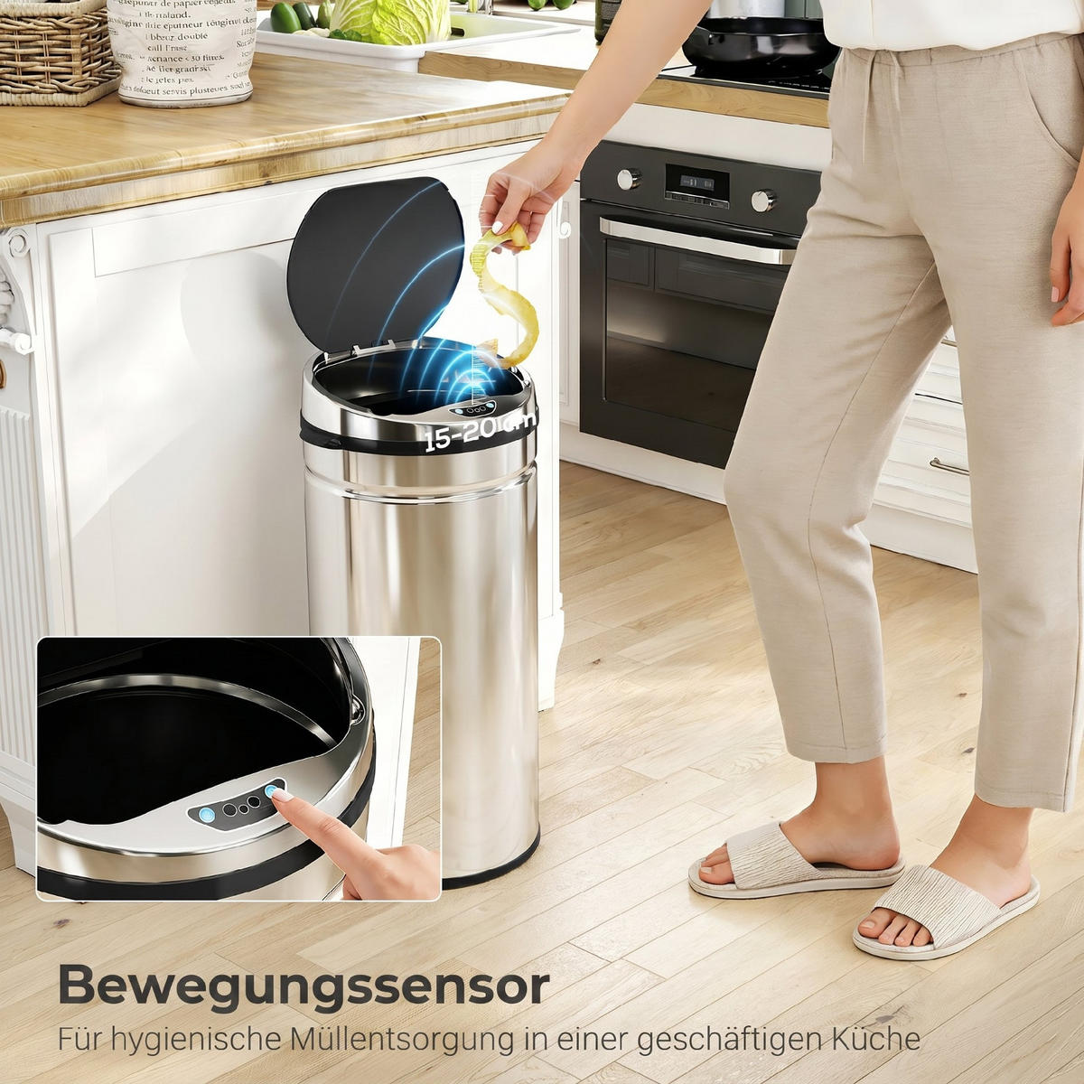 MÜLLEIMER 42L Automatischer Abfalleimer aus Metall Silber 30,5/68/30,5 cm - Silberfarben, Metall (30.5/68/30.5cm) - Rolipo
