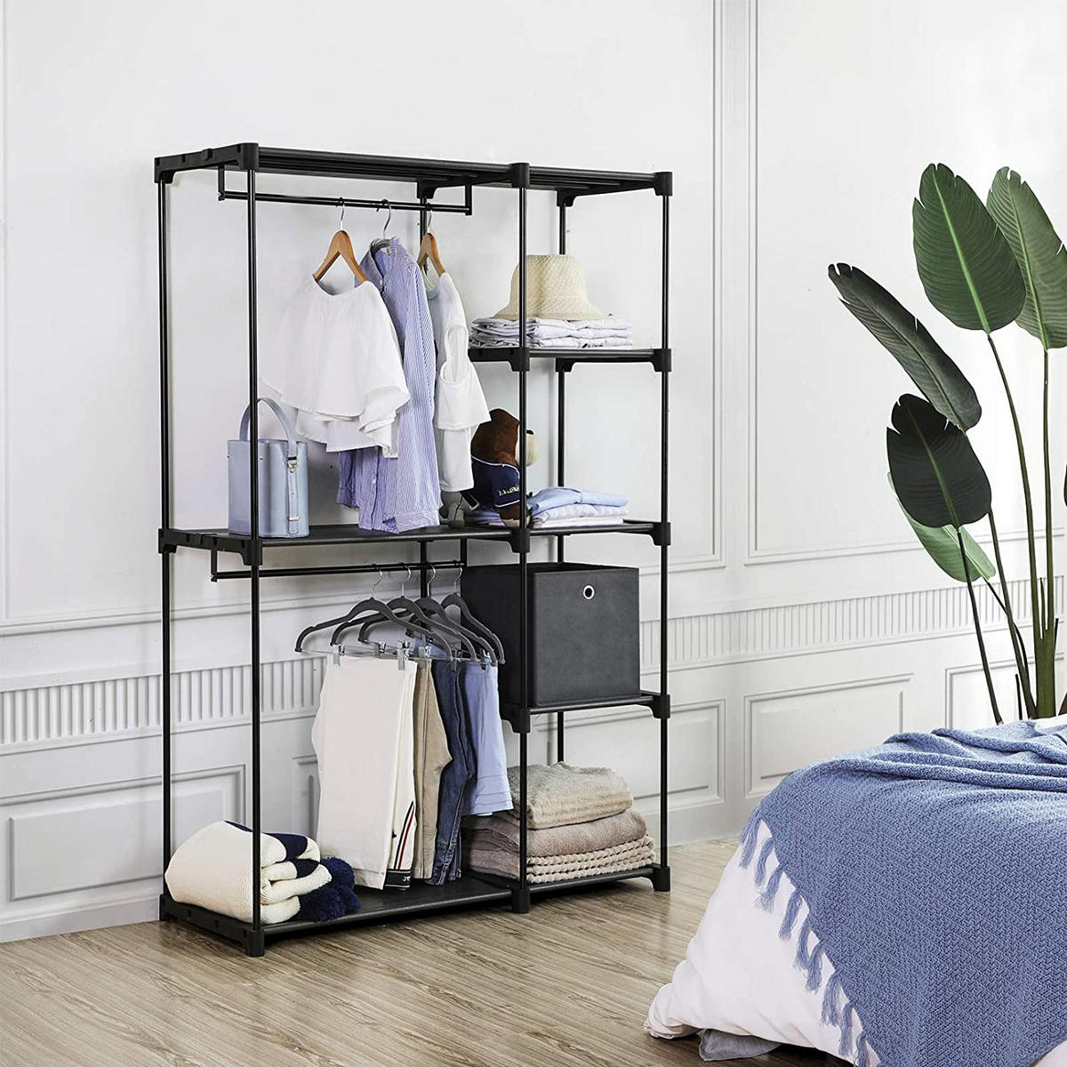 KLEIDERSCHRANK - Schwarz, Textil (43/165/112cm) - Hansiro