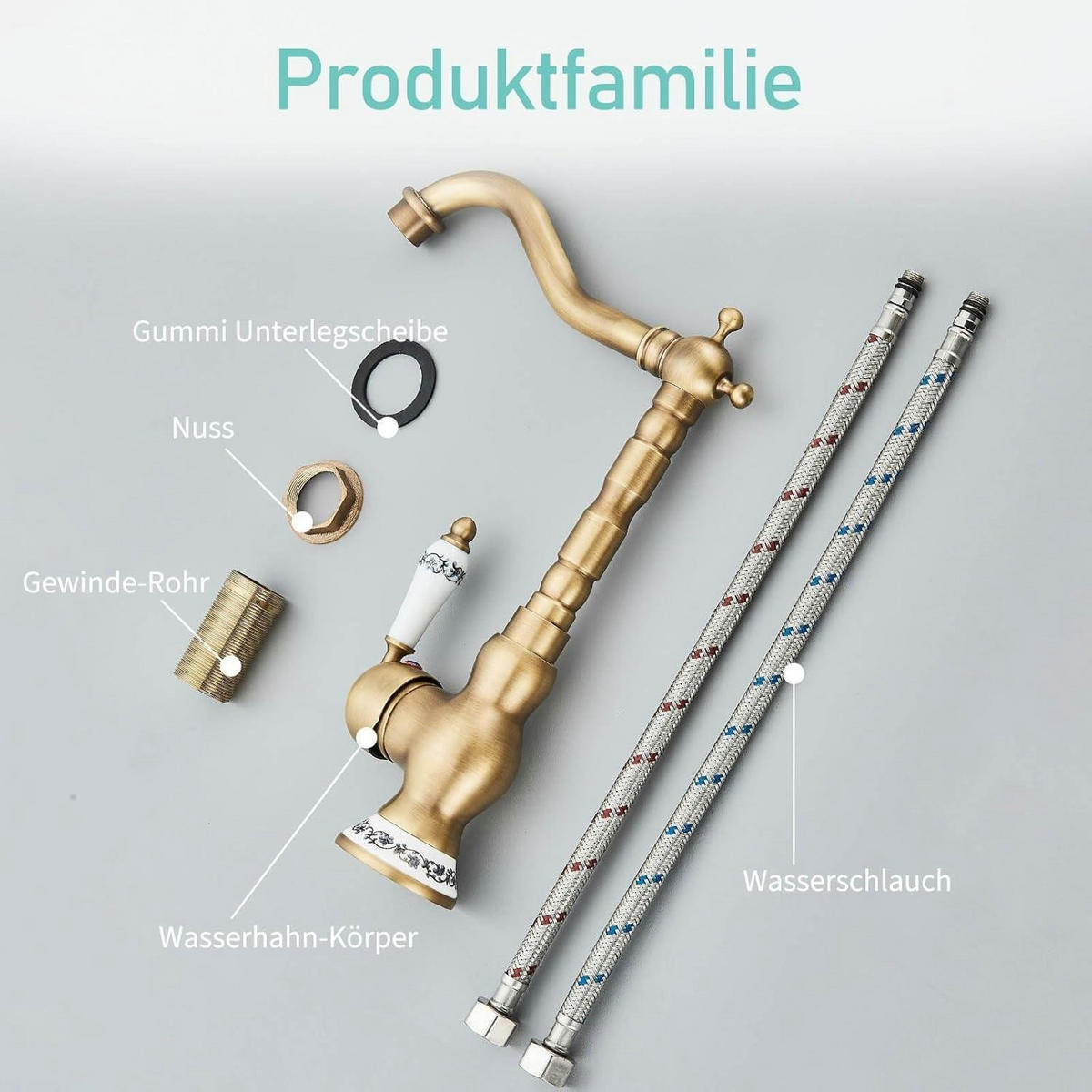 WASCHTISCHARMATUR Keramik Messing Antik 31 cm - Bronzefarben, Metall (24.5/17.5/30.5cm)