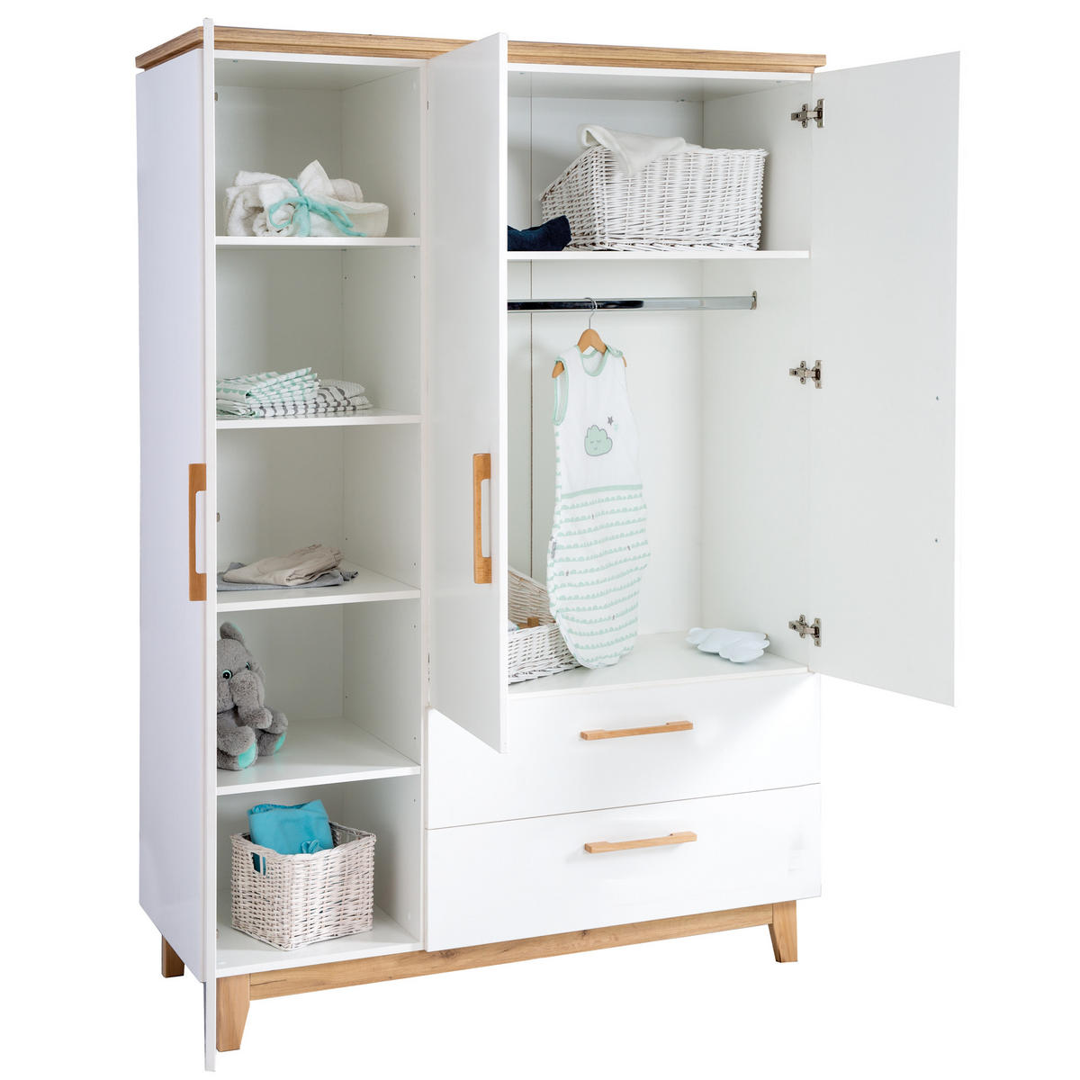 KLEIDERSCHRANK Finn - Weiß, Holz/Holzwerkstoff (134.5/200/55cm) - Roba