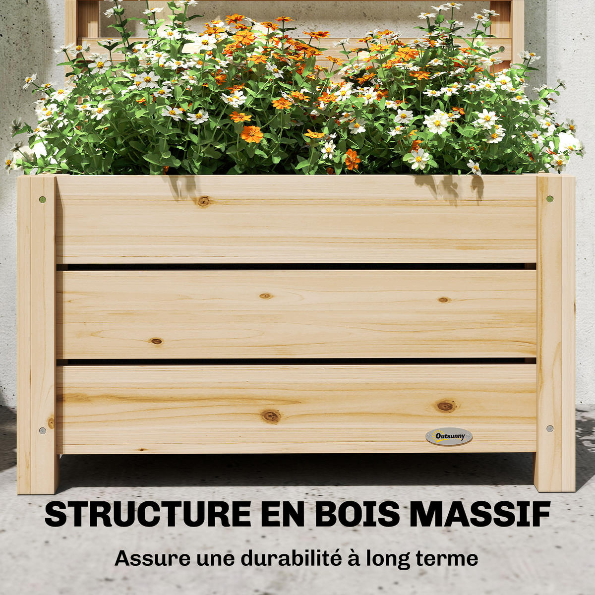 HOCHBEET DE-12322 mit Rankgitter mit Sichtschutz u. Drainage Natur - Naturfarben, Holz (60/120/39cm) - ComfortXL