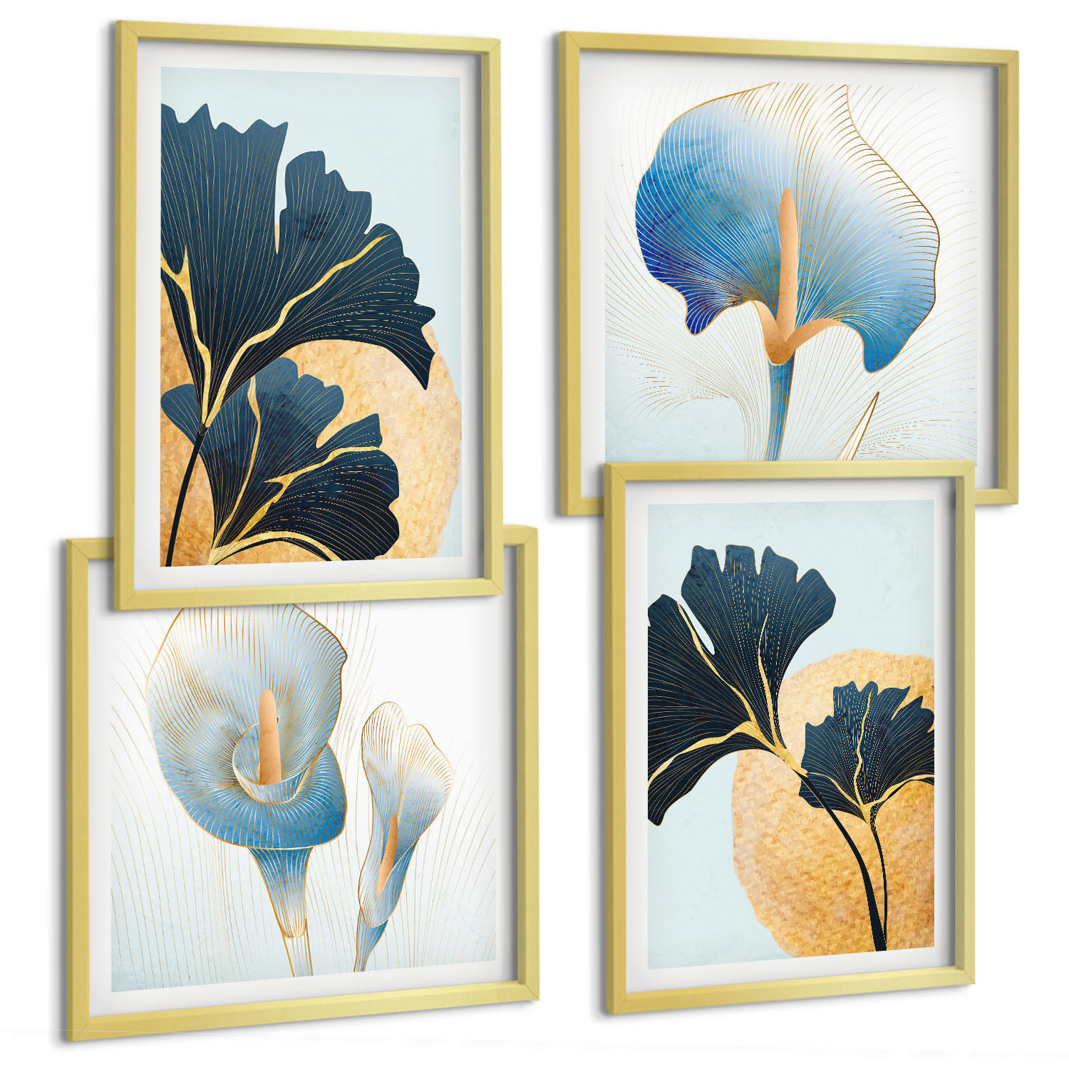 BILDER SET 4er Set - 50x50 cm & 40x60 cm Goldrahmen - Zitronenweinporträt Kahlo - Goldfarben, Kunststoff (50/50cm) - TULUP