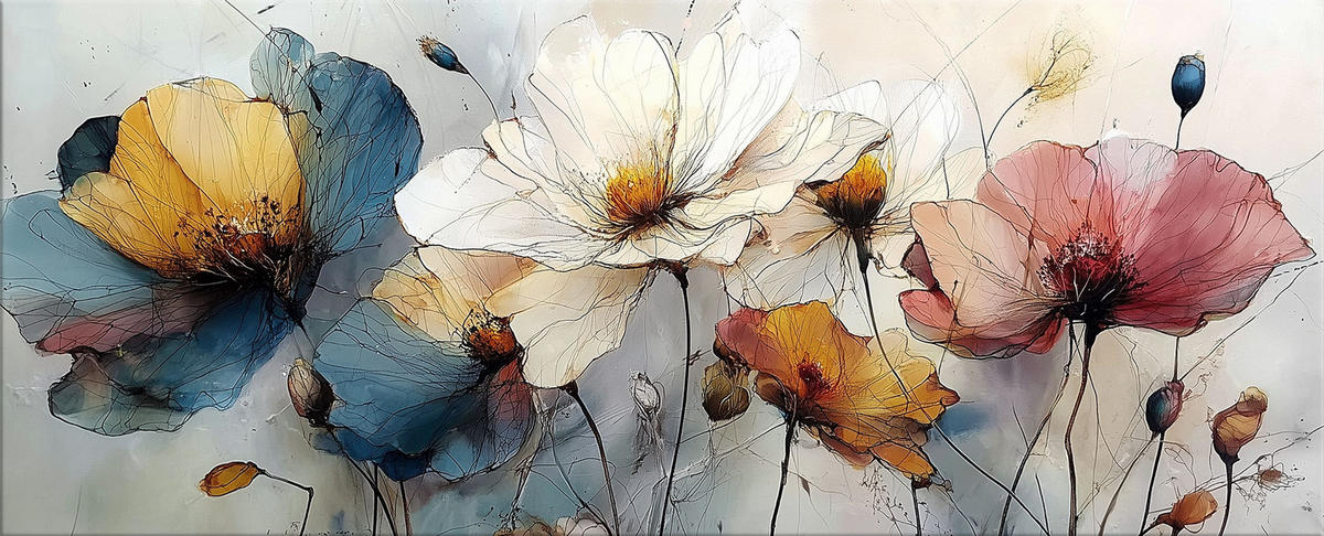 GLASBILD 125x50 cm Mohnblumen Kunst - Beige, Glas (125/50cm) - artissimo