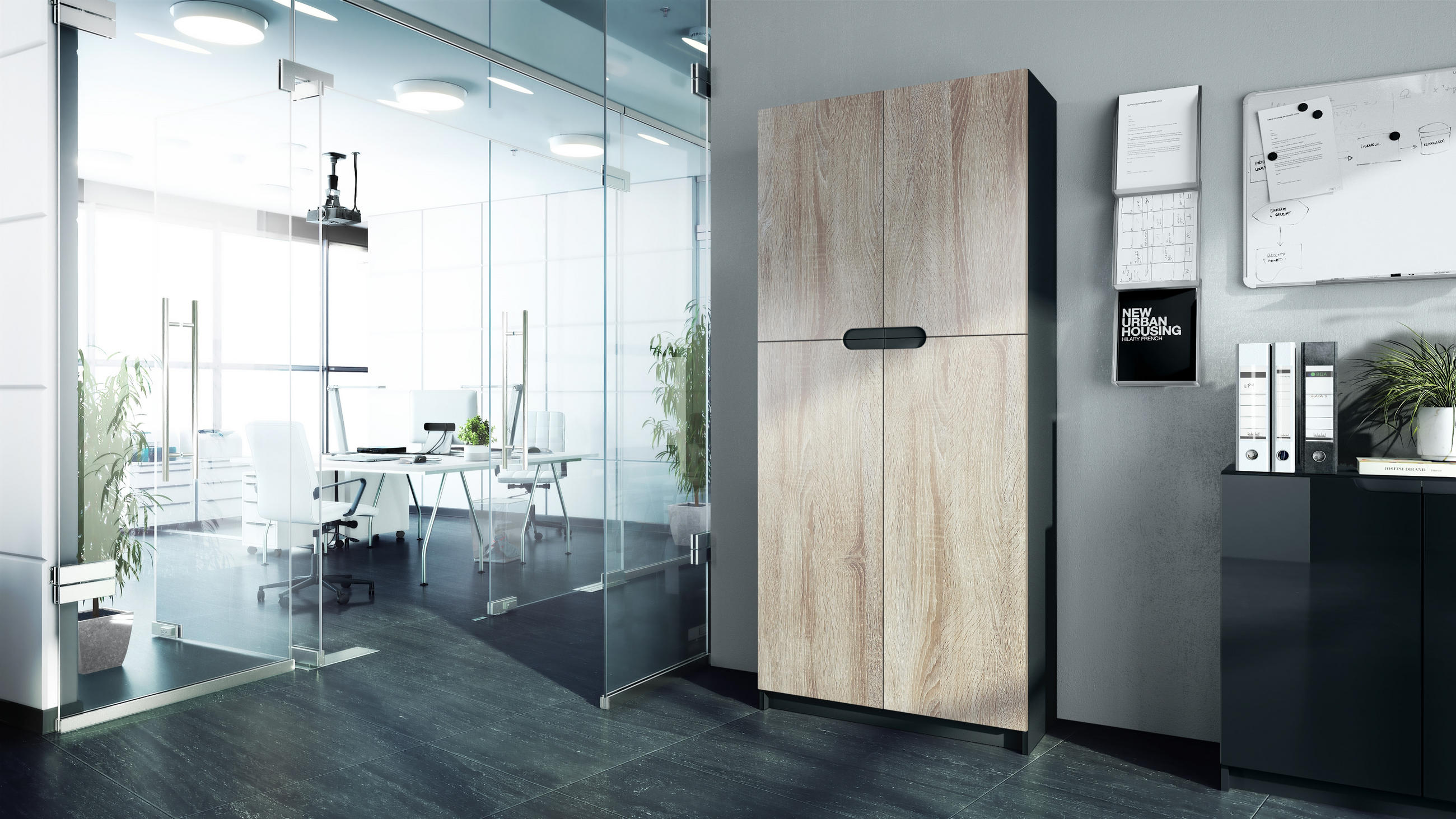 BÜROSCHRANK Logan Fronten in Eiche sägerau - Eiche San Remo, Holzwerkstoff (82/185/37cm) - Vladon