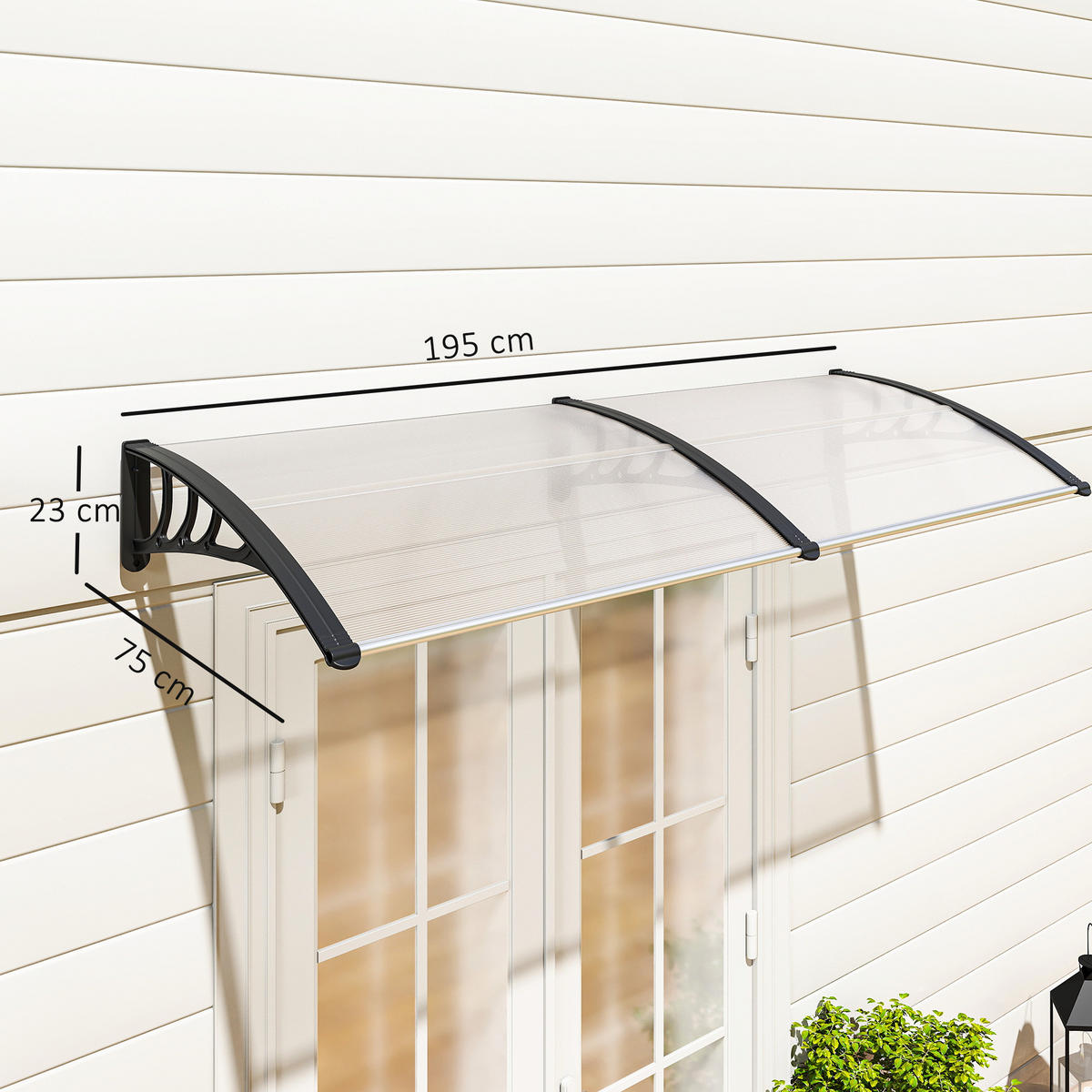 PULTVORDACH Vordach für Haustür 75x195x23 cm 5mm Polycarbonat Alu Transparent - Multicolor, Kunststoff (195/23/75cm) - Outsunny