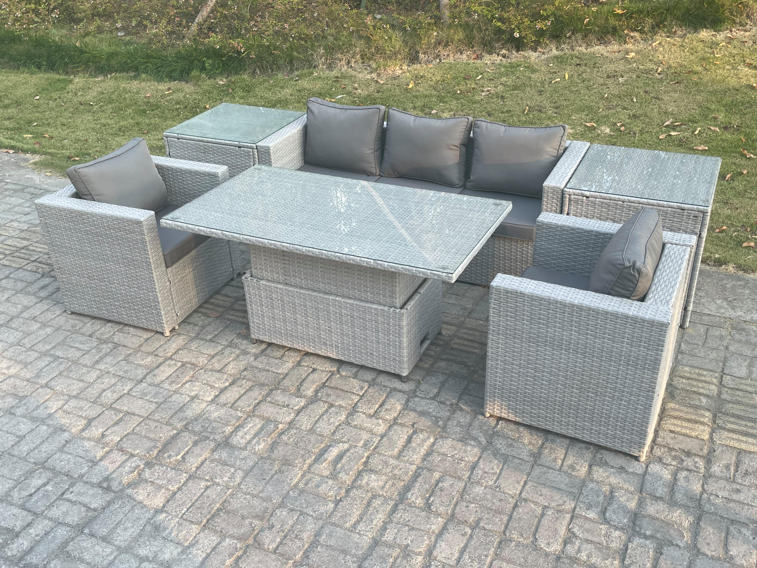 GARTENMÖBEL SET Polyrattan Helles Grau 6-teilige - Hellgrau, Metall - Fimous