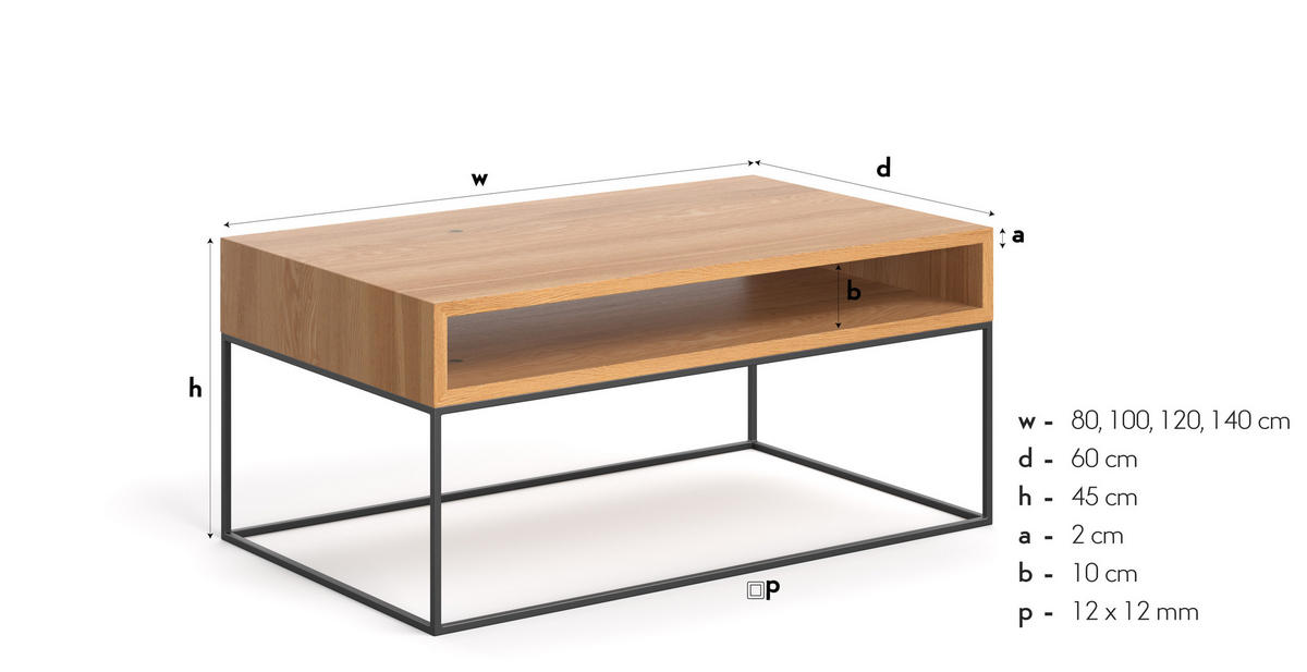 COUCHTISCH Loom aus massivem Eichenholz 140 cm - Eichefarben/Schwarz, Holz/Metall (140/60/45cm) - Danzz
