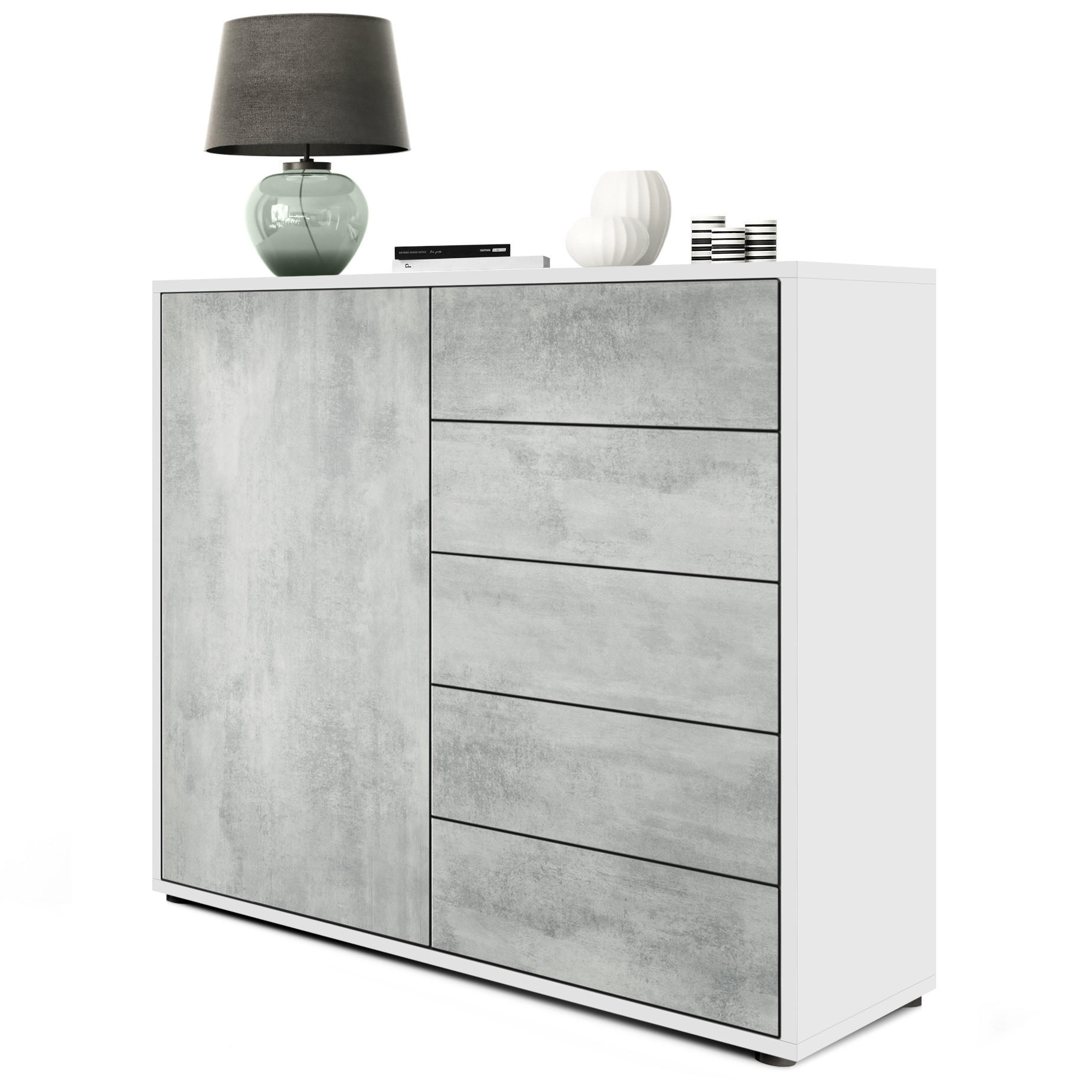 KOMMODE Ben Front in Beton Oxid Optik - Hellgrau, Holzwerkstoff (79/74/36cm) - Vladon
