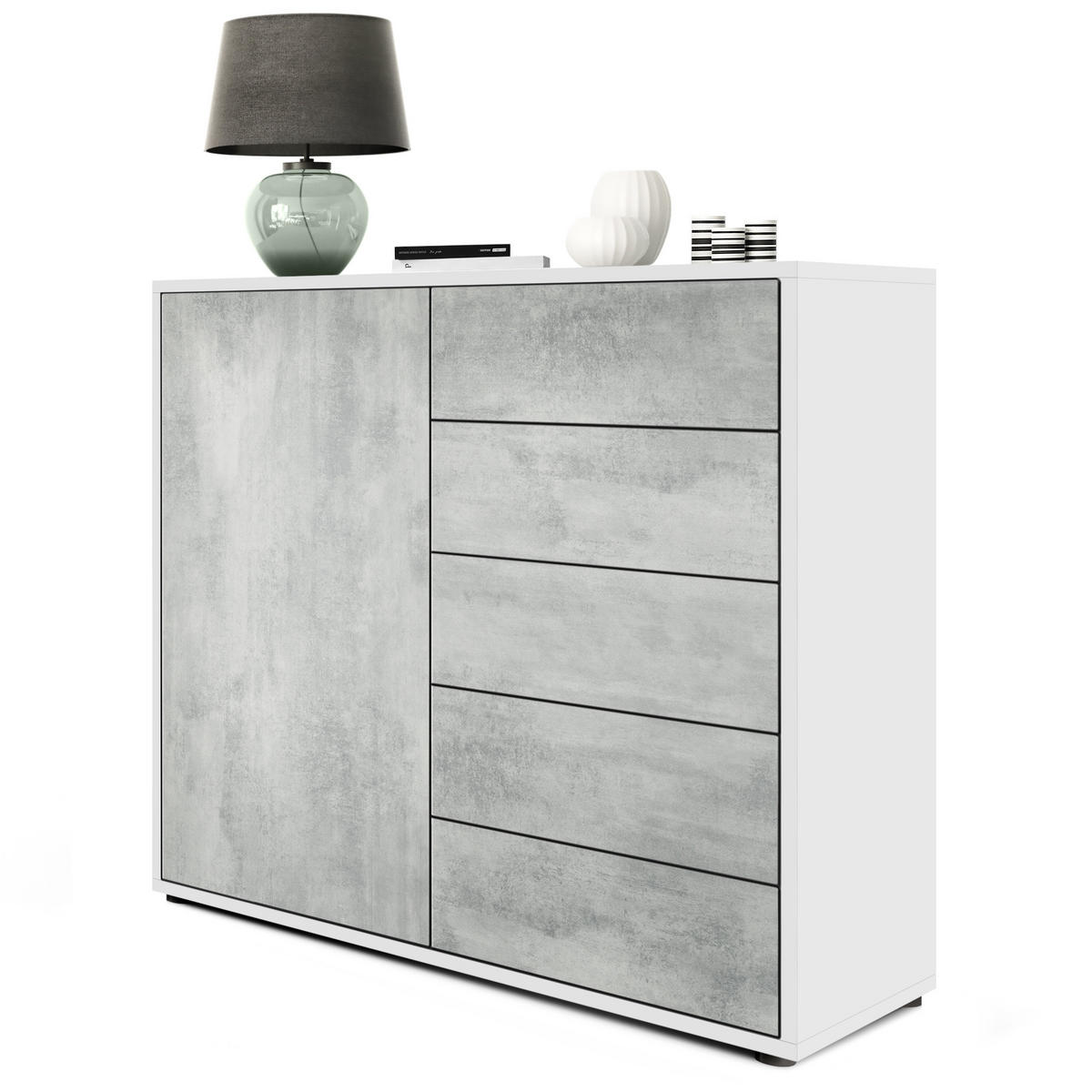 KOMMODE Ben Front in Beton Oxid Optik - Hellgrau, Holzwerkstoff (79/74/36cm) - Vladon