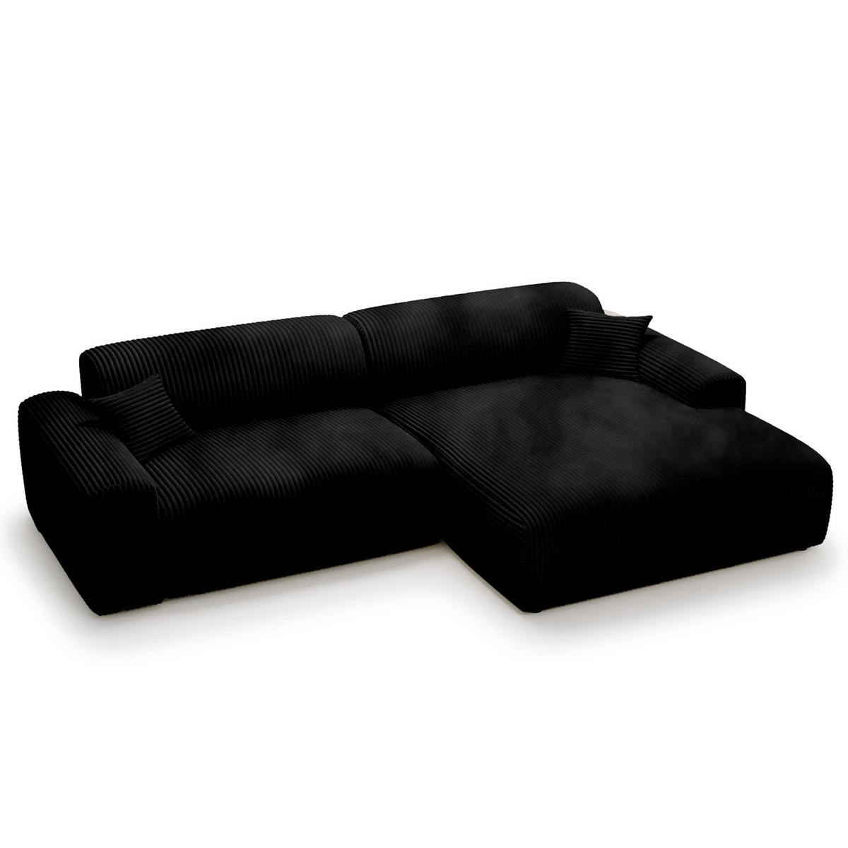 ECKSOFA mit Longchair - Cord - Schwarz, Kunststoff/Textil (284/178cm) - home24