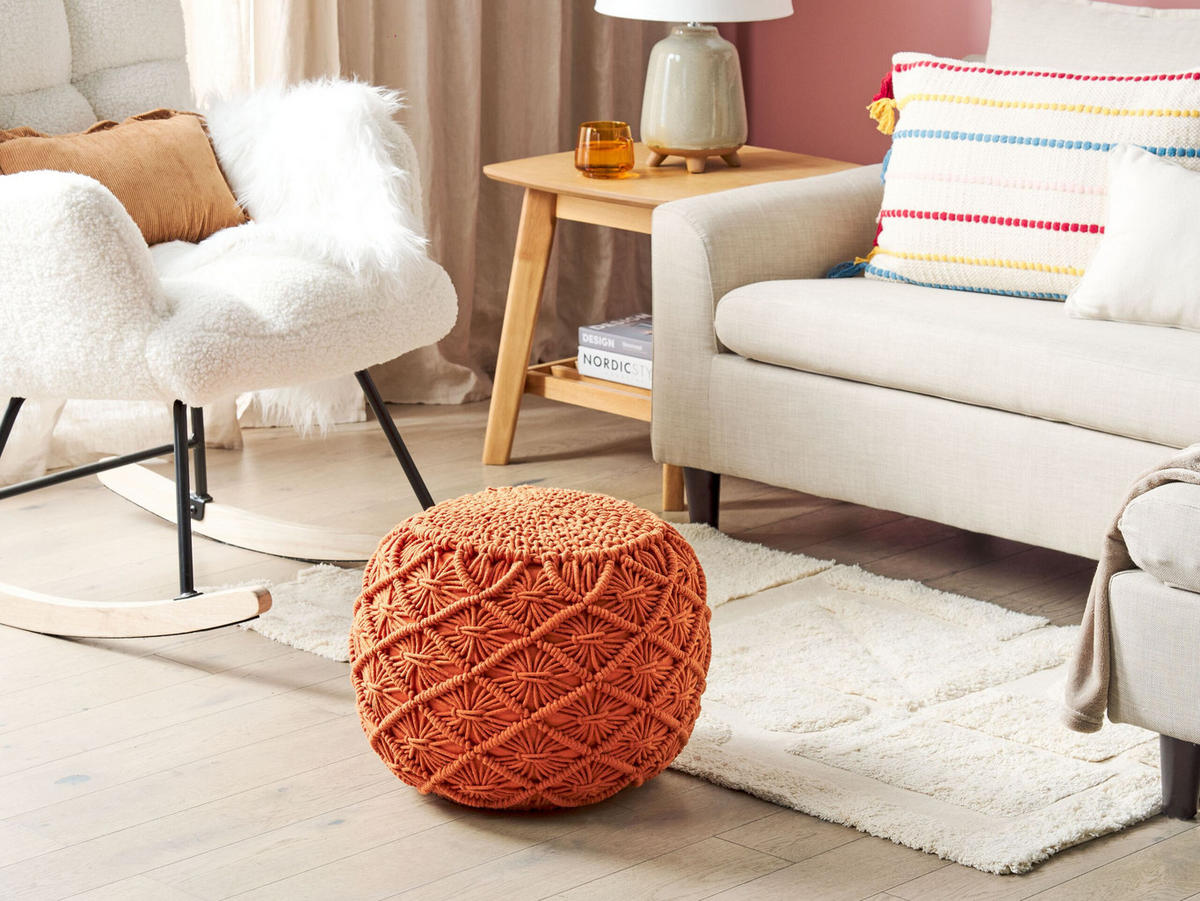 POUF Berkane 40/40/40 cm - Orange, Naturmaterialien/Textil (40/40/40cm) - Beliani
