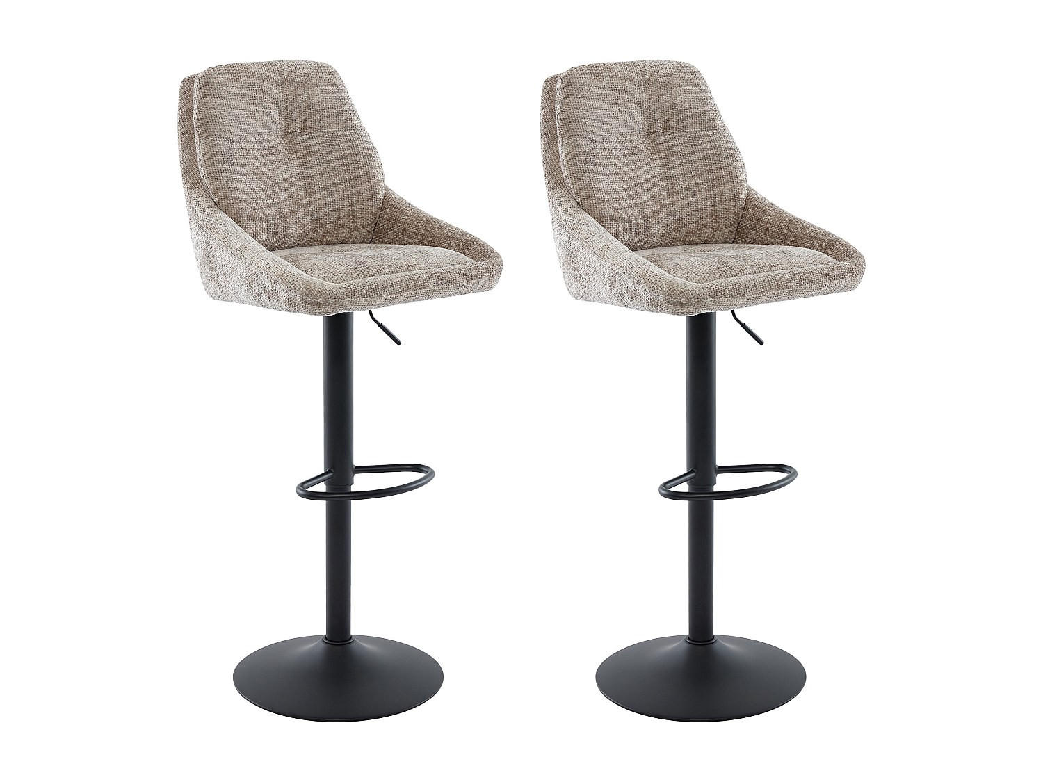 BARHOCKER 2er-Set höhenverstellbar - Strukturstoff & schwarzes Metall - Taupe - LARANZA - Braun, Textil (48.5/118/54cm) - Vente-Unique