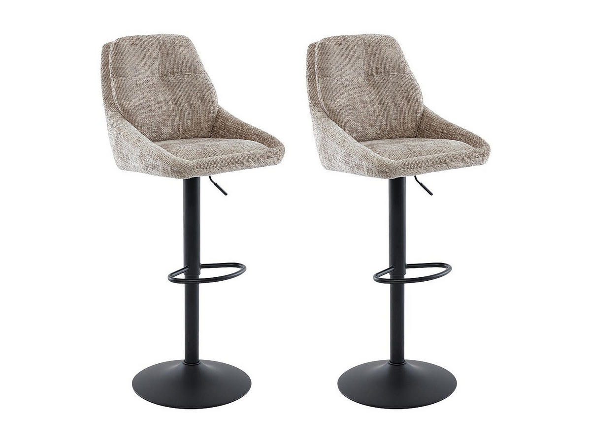 BARHOCKER 2er-Set höhenverstellbar - Strukturstoff & schwarzes Metall - Taupe - LARANZA - Braun, Textil (48.5/118/54cm) - Vente-Unique