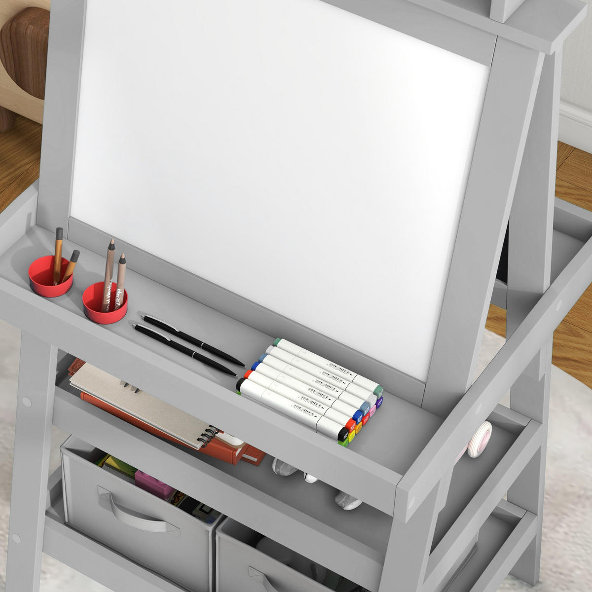 MALTAFEL DE-18186 3-in-1 mit Magnet- & Kreidetafel Grau - Grau, Holzwerkstoff (48/118/59cm) - ComfortXL