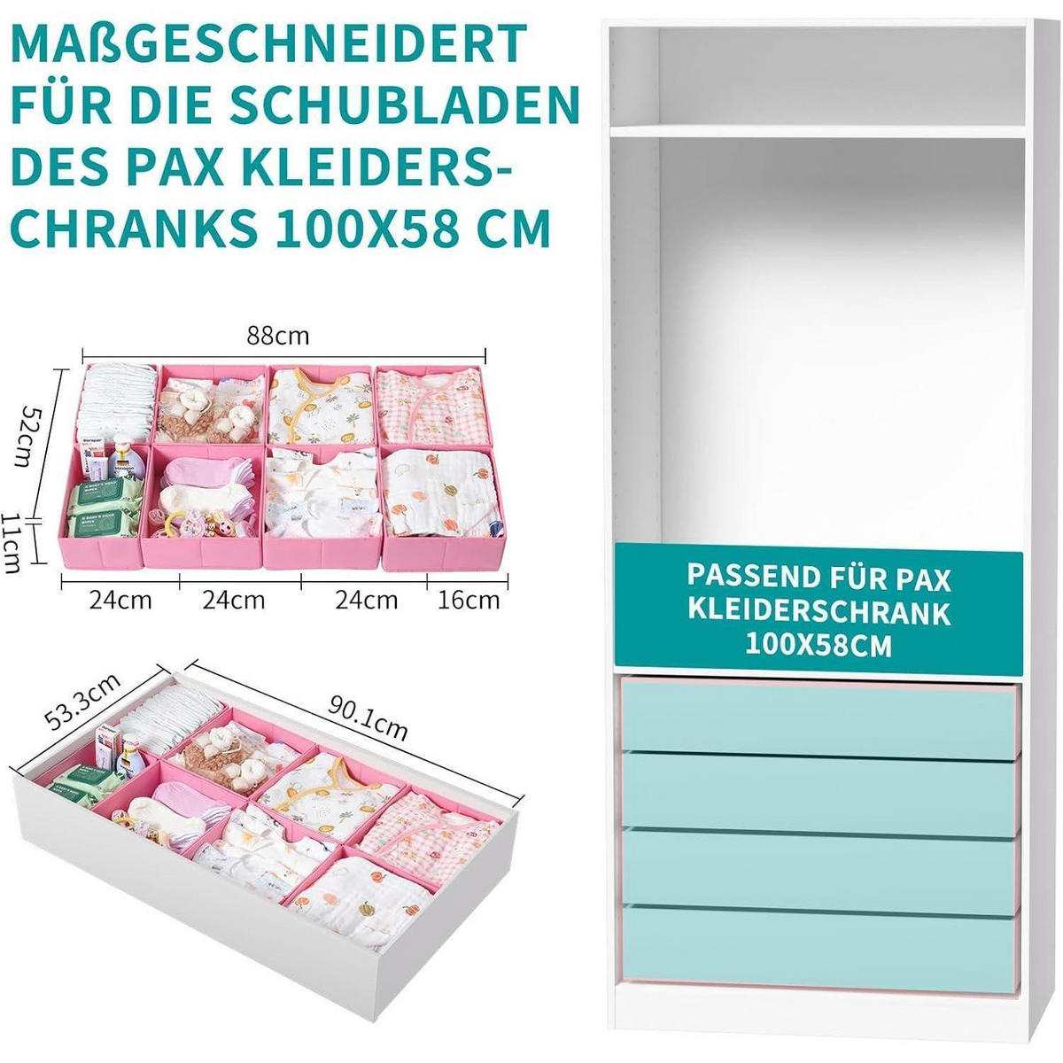 SCHUBLADEN Organizer 6er Set Rosa 75 x 58 cm - Rosa, Textil (24/11/26cm)