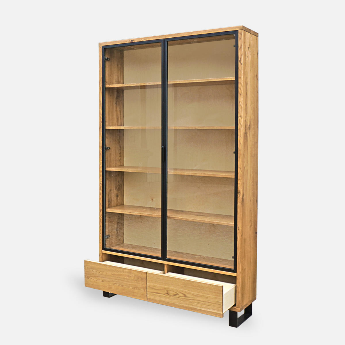 HOLZVITRINE im Loft-Stil mit Schubladen DELIO IV - Eichefarben, Holz (120/210/30cm) - Rawood Furniture