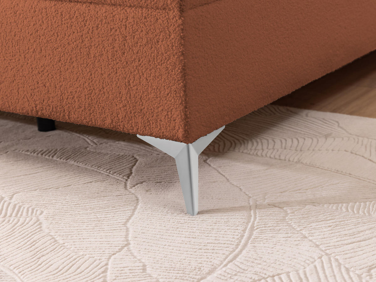 BOXBETT Sonna 160/200 cm Terrakotta Bouclé-Stoff mit abgerundetem Kopfteil und mit silbernen Metallfüßen - Silberfarben/Terra cotta, Holz/Textil (160/200cm) - S-Style Möbel
