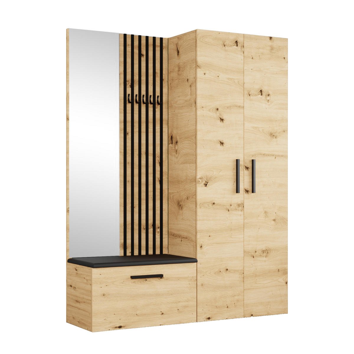 GARDEROBENSCHRANK MODULO 160,6/204/40 cm Modern Garderobe-Set Eiche Artisan - Schwarz/Eiche Artisan, Holzwerkstoff (160.6/204/40cm) - MASSENO