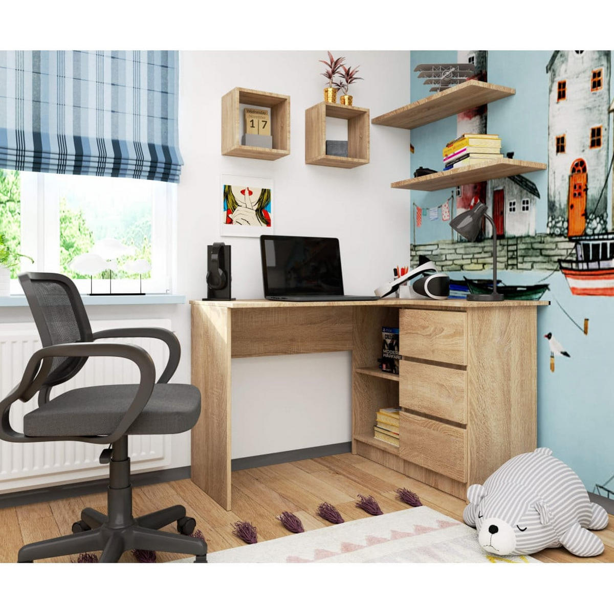SCHREIBTISCH Eiche Sonoma 77/124/85 - Sonoma Eiche, Holzwerkstoff (85/124/77cm) - RAUMHIRSCH FURNITURE