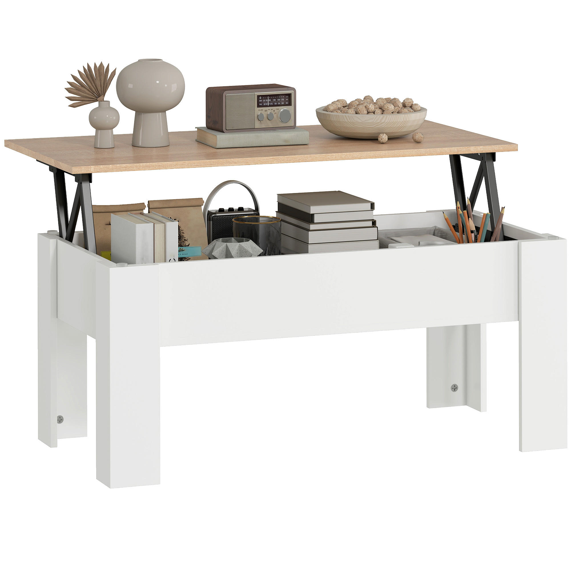 COUCHTISCH DE-15799 klappbare Platte Weiß - Weiß, Holzwerkstoff (100/50/45cm) - ComfortXL