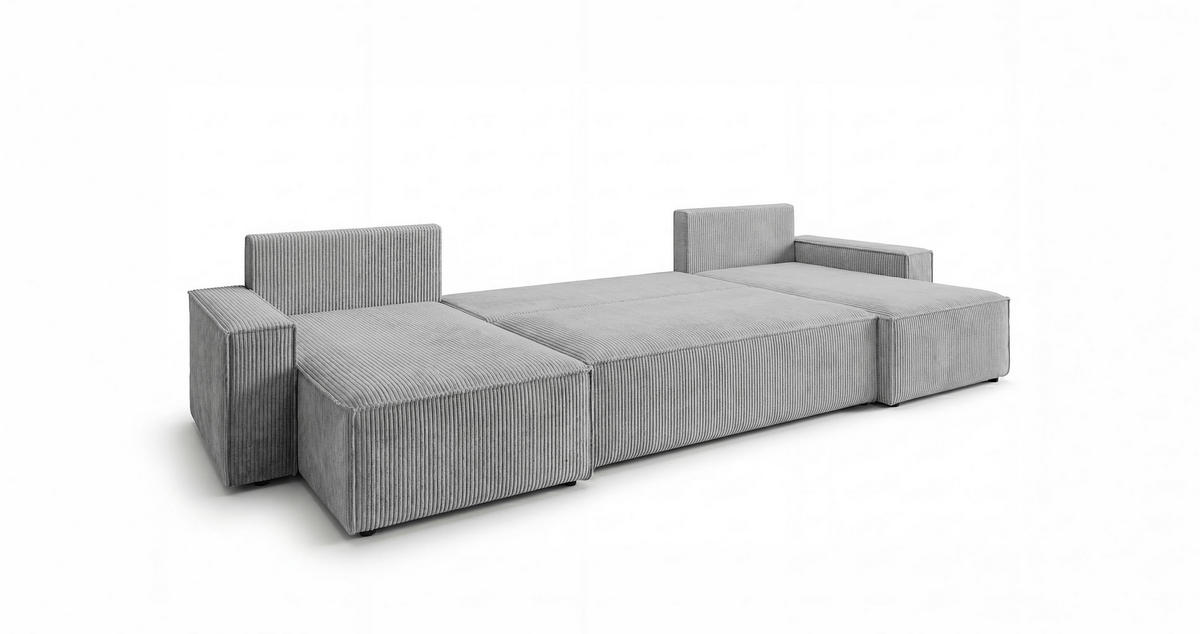 SEDACÍ souprava CALIFORNIA MINI tvar U šedá manšestr Poso 55 - funkce spaní, úložný prostor - šedá, textil (312/85/142cm) - Cornero
