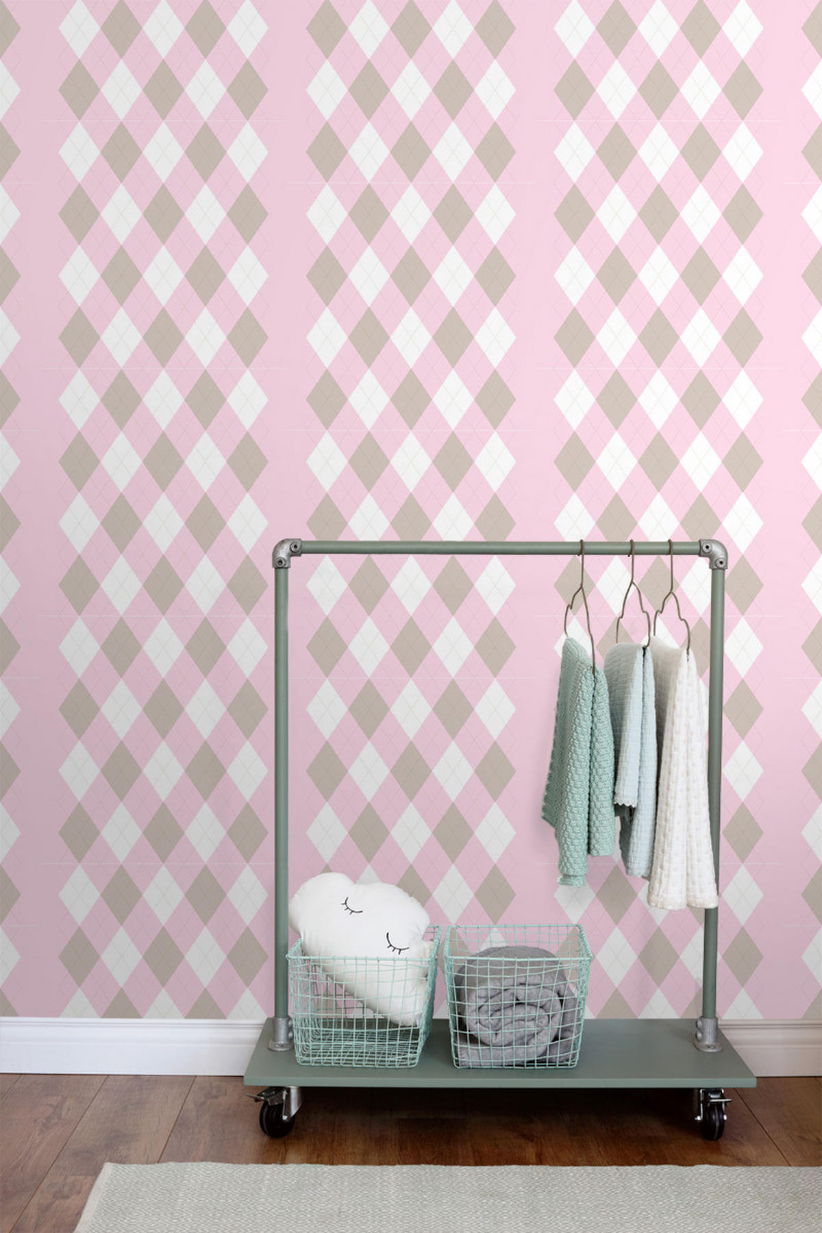 TAPETE Karomuster 53 cm x 10.05 m - Pink, Papier (53/0.1cm) - ESTAhome