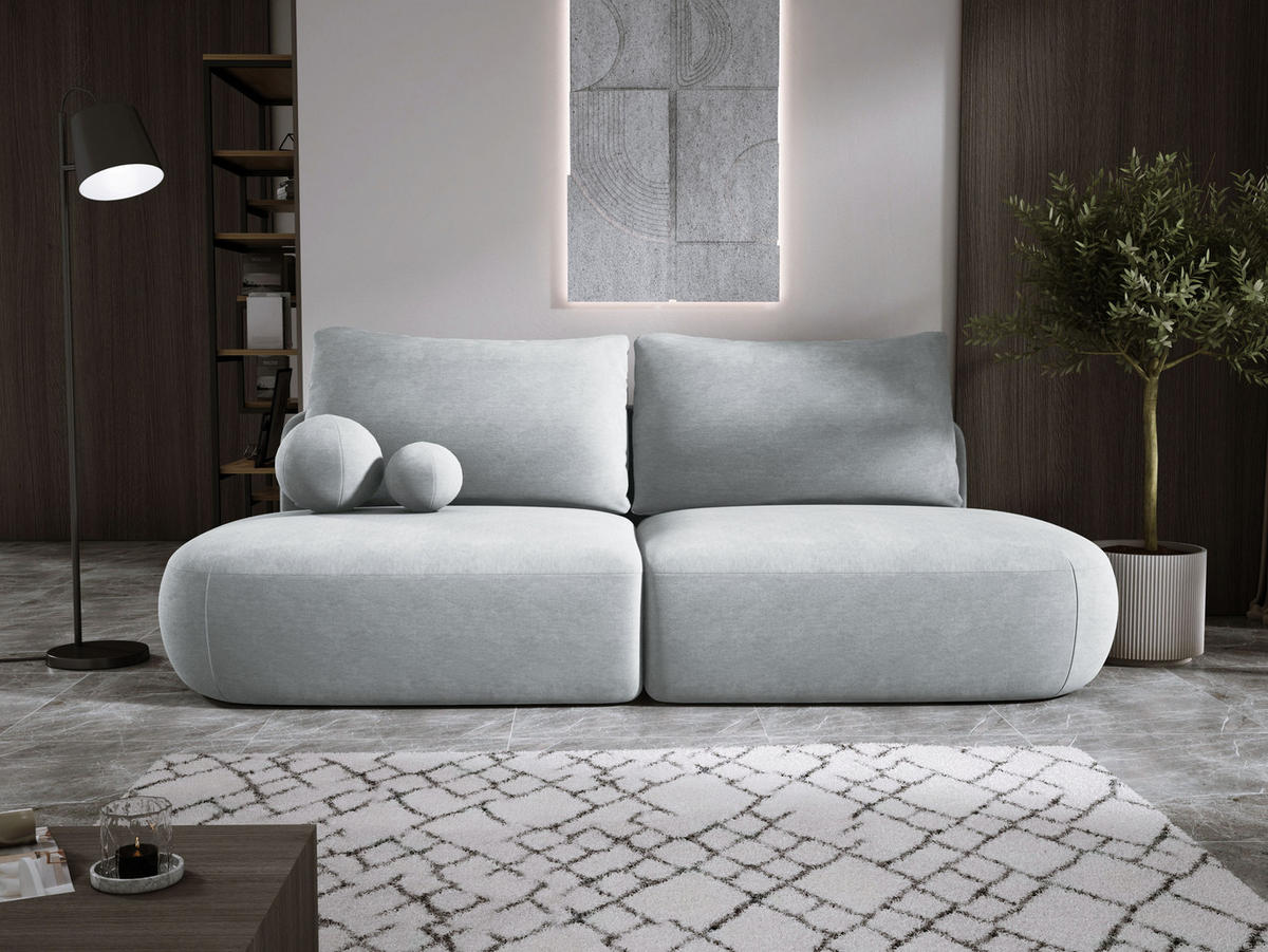 SCHLAFSOFA Moderne BABU mit Schlaffunktion – 3-Sitzer Sofa mit Bettkasten, DL-Automat, 2 Rückenkissen, 2 Zierkissen, 240x90x90 cm, Silber - Silberfarben, Holz/Textil (240/90/90cm) - DomoHome