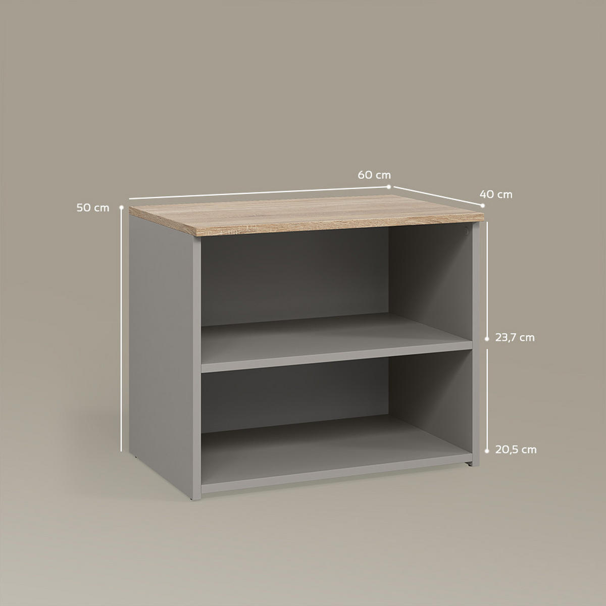 LOWBOARD Piave Greige 60 x 50 cm mit 2 Fächern - Greige, Holzwerkstoff (60/50/40cm) - Livinity®