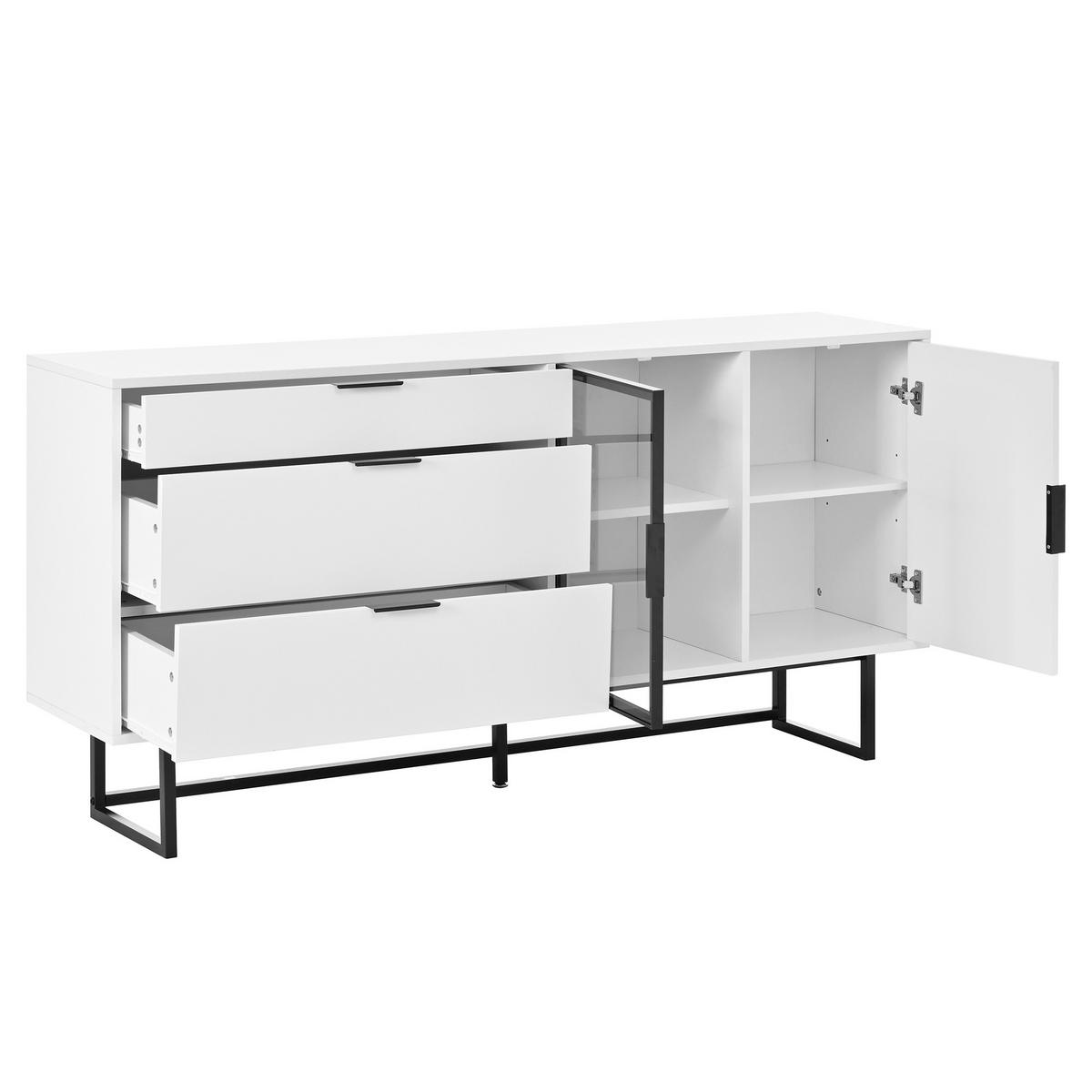 SIDEBOARD 160/36/78 cm mit LED-Beleuchtung, Glastüren & 3 Schubladen in Weiß - Weiß, Holzwerkstoff (160/78/36cm) - BEAOK