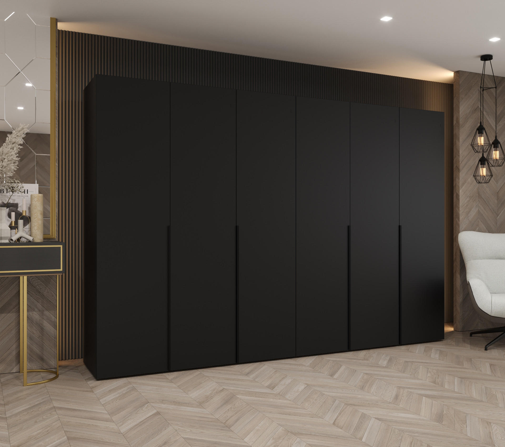 DREHTÜRENSCHRANK 202/300/52 6-türig - Schwarz, Holz (300/202/52cm) - Abiks Möbel