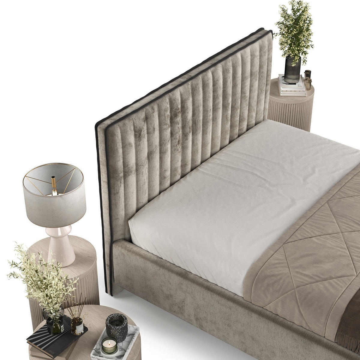 POLSTERBETT Aria 120/200 cm Beige im Lotta Stoff - Beige/Naturfarben, Holz/Holzwerkstoff (120/200cm) - AltaBeds