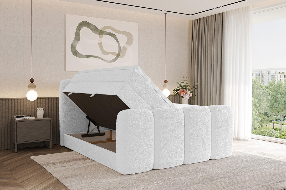 BOXBETT mit Matratze H3|H4 und Lattenrost - NINA-Z KING - 160x200 cm - Weiß - Weiß, Holzwerkstoff (160/200cm)