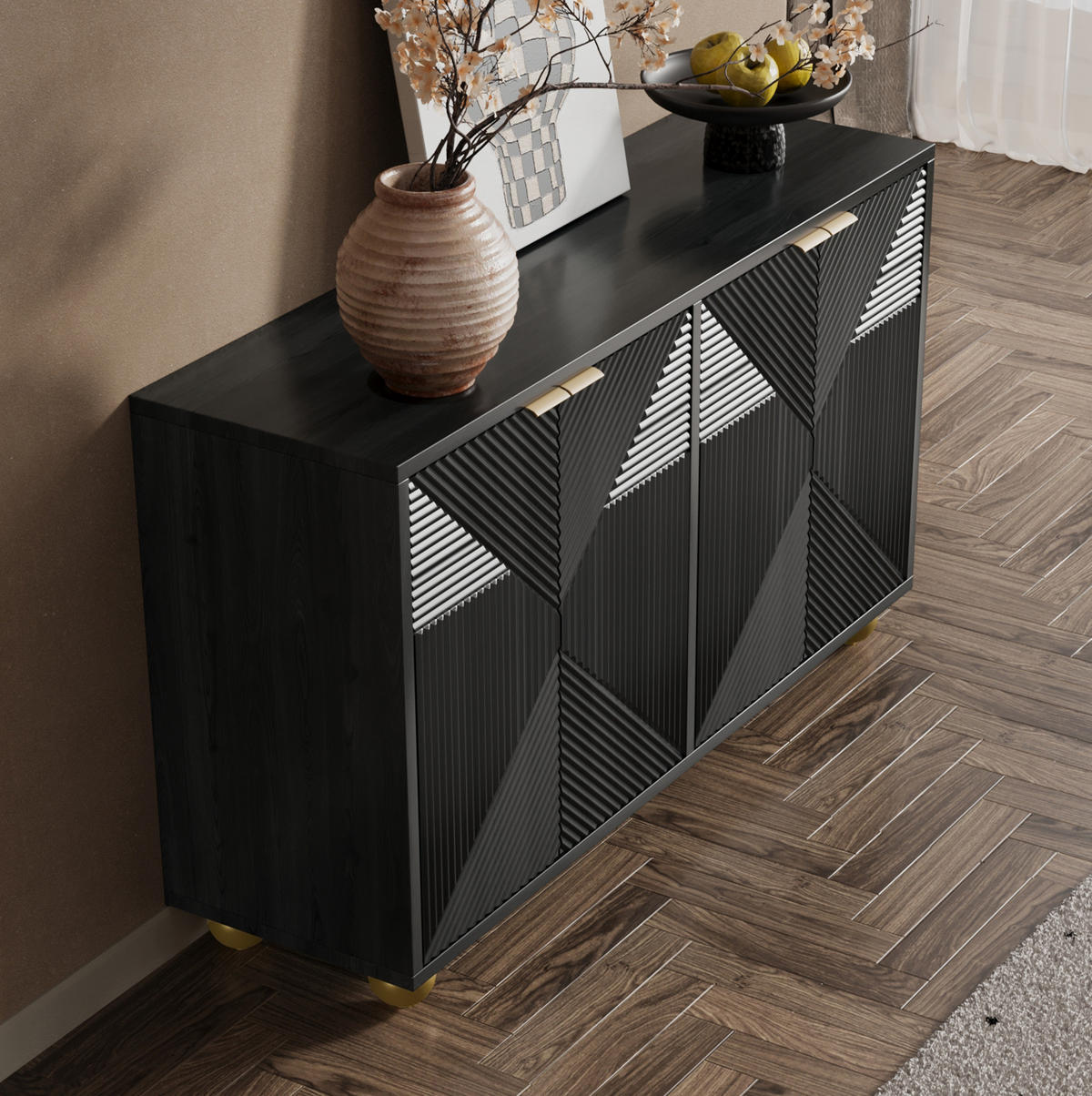 SIDEBOARD 4-türig 120 x 35 x 71,5 cm MDF Schwarz - Schwarz, Holzwerkstoff (120/71.5/35cm) - Meubliv