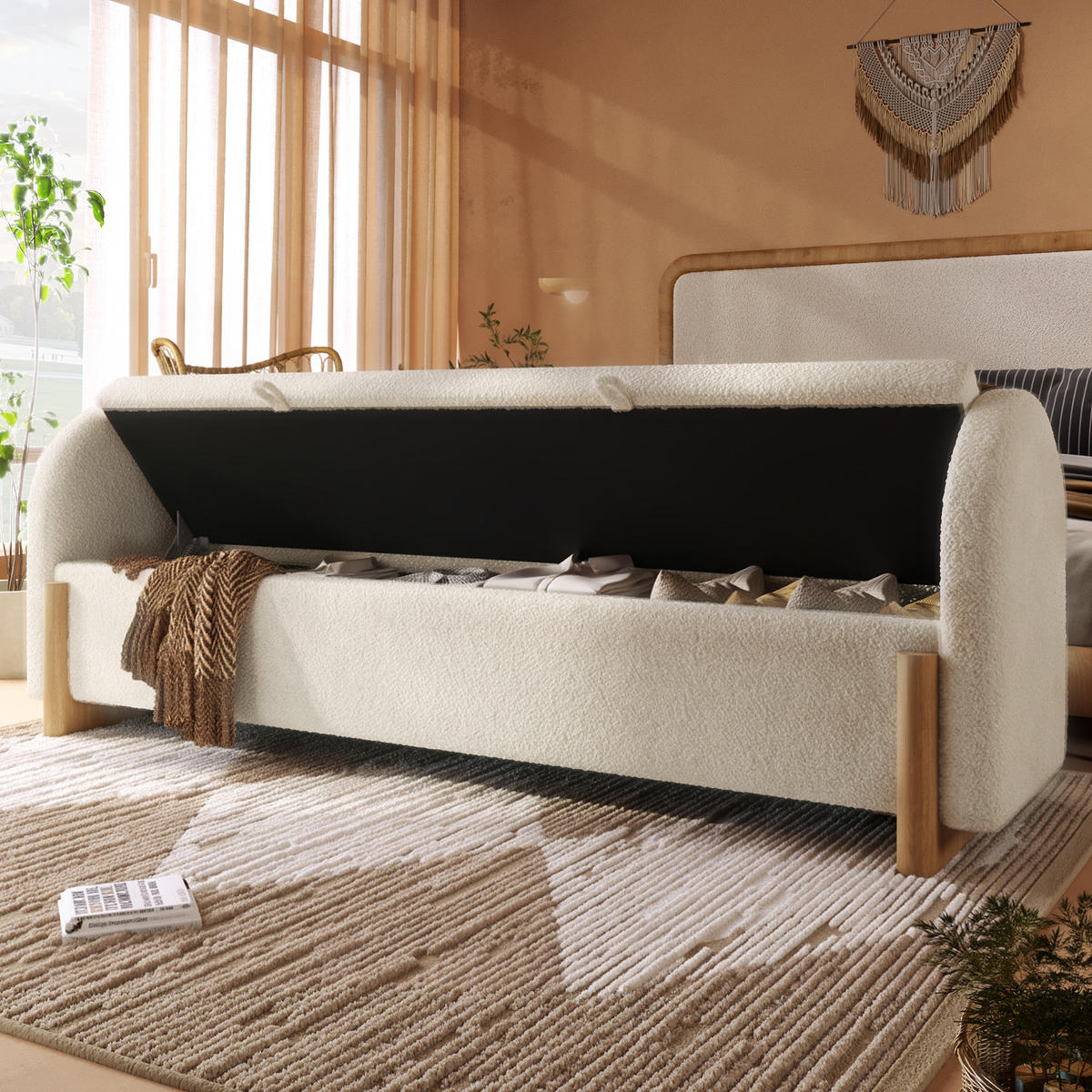 BETTBANK 166x47x61 cm Weiß mit Stauraum - Weiß, Holz (166/61/47cm) - FLIEKS
