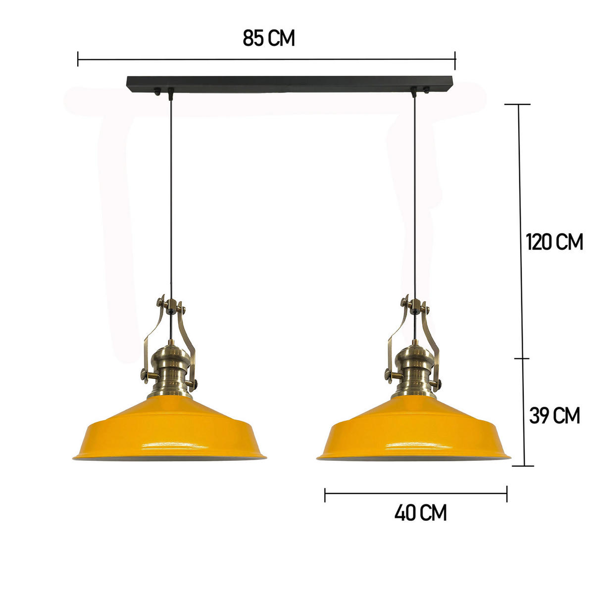 PENDELLEUCHTE Asletl Vintage 2 Flammig 41/36 cm - Weiß Hochglanz/Gelb, Metall (41/36cm) - Bamyum