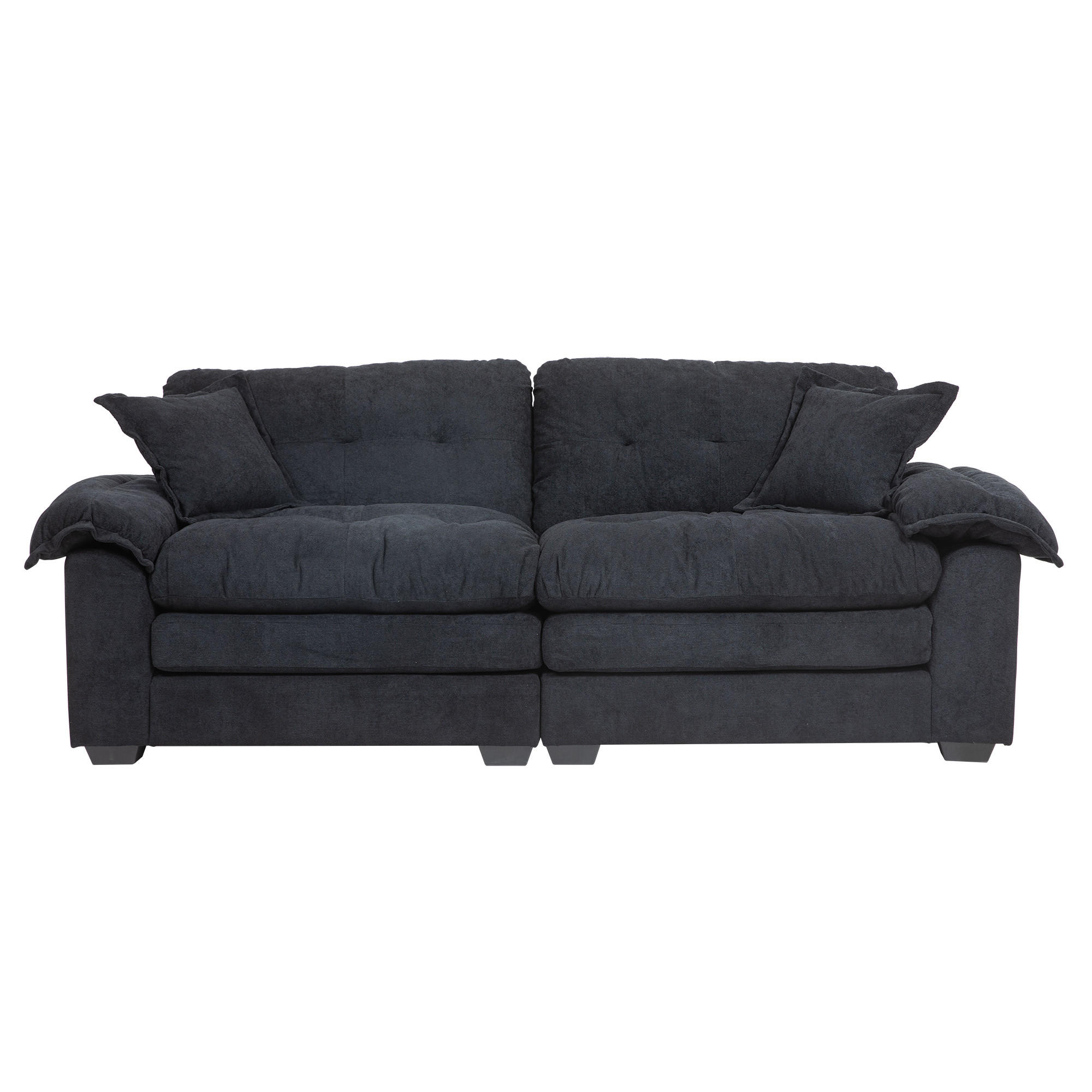 2-SITZER SOFA Chenille Schwarz mit Kissen - Schwarz, Holzwerkstoff/Kunststoff (213.4/87.6/90.1cm) - WISHDOR