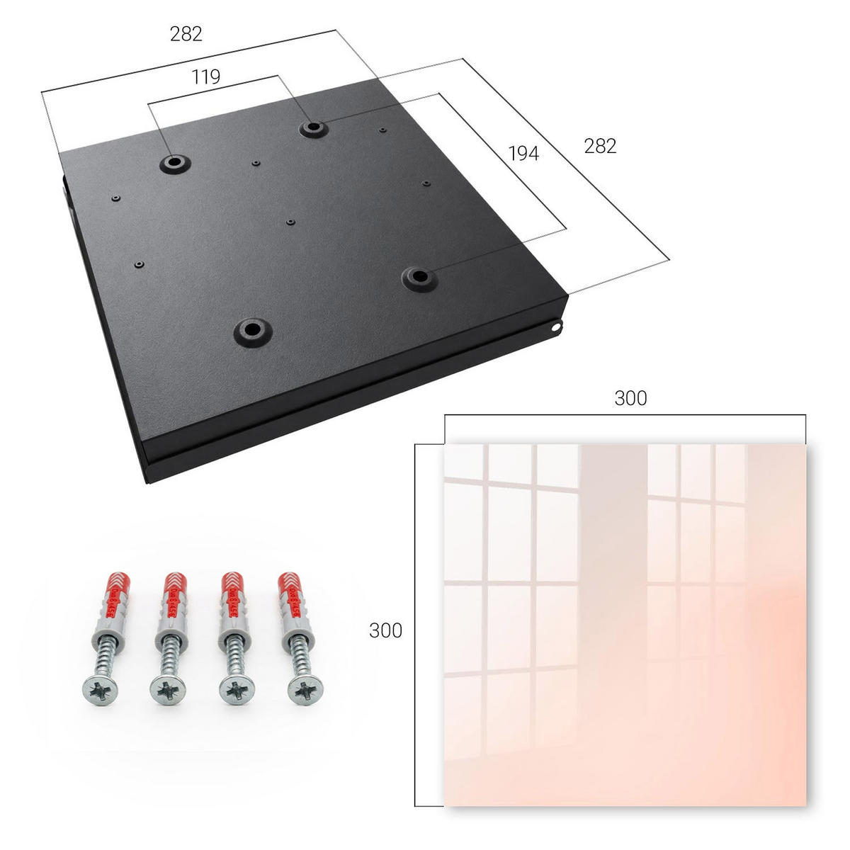SCHLÜSSELBOX Schwarz 30x30 cm- Türöffnung nach rechts - Pastellminimalismus - Creme, Metall (30/30/5cm) - TULUP