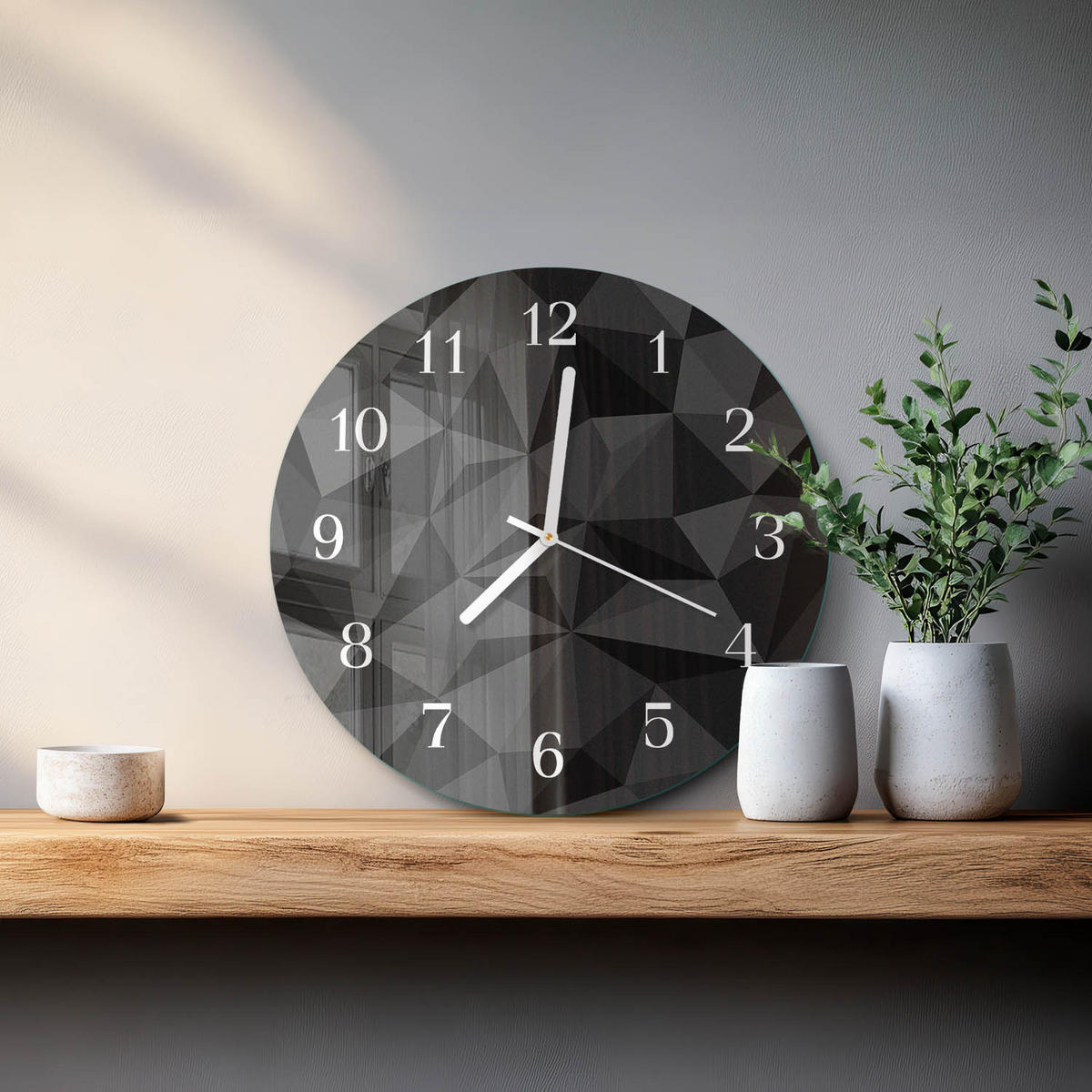 WANDUHR fi30 cm - 3D-Muster - Schwarz, Glas (30/30/0.4cm) - TULUP