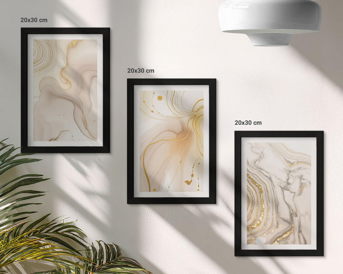 WANDBILDER 3er-Set - 20x30 cm Schwarzer Rahmen - Subtile abstrakte Muster - Schwarz, Kunststoff (20/30cm) - ArtPrintCave