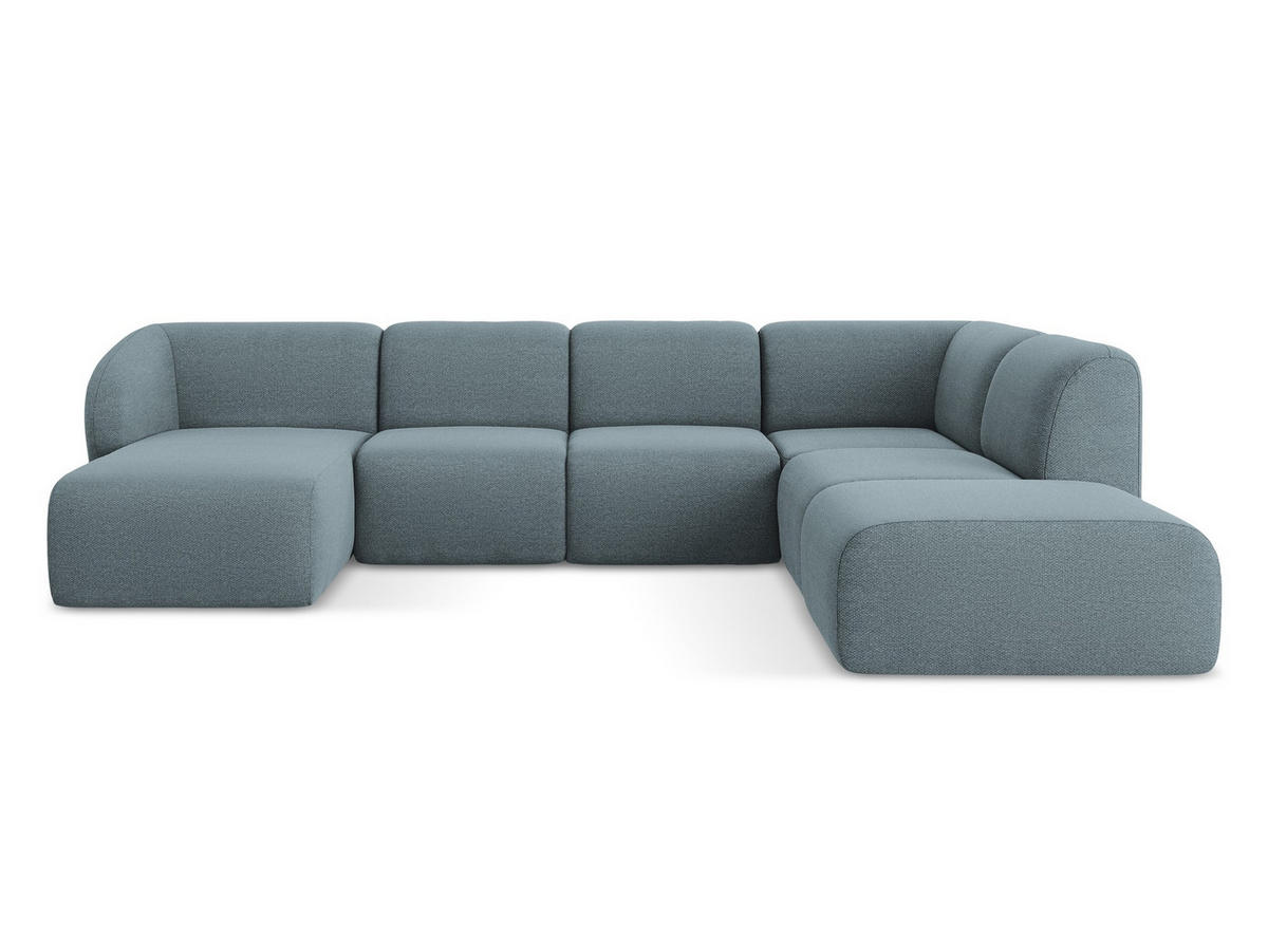WOHNLANDSCHAFT Bouclé Stoff Blau - Blaugrau/Schwarz, Holzwerkstoff/Kunststoff (325/75/236cm) - Makamii