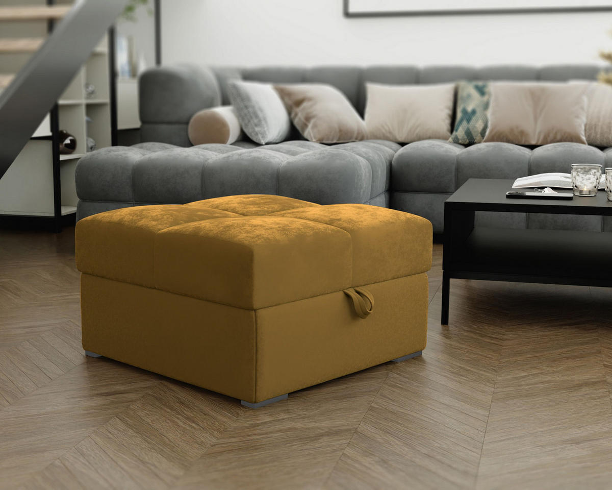 POUF MIZA Gelb 65x65 cm - Gelb, Textil (65/38/65cm) - MASSENO