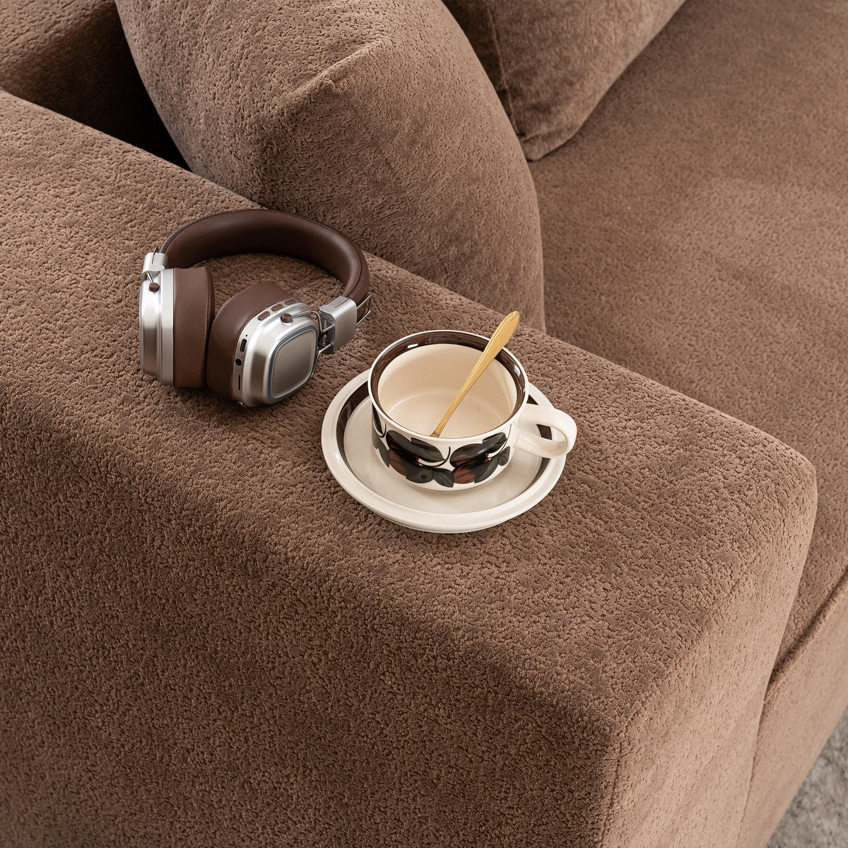 WOHNLANDSCHAFT Chenille Braun mit Kissen - Braun, Textil (263/66/171cm) - WISHDOR