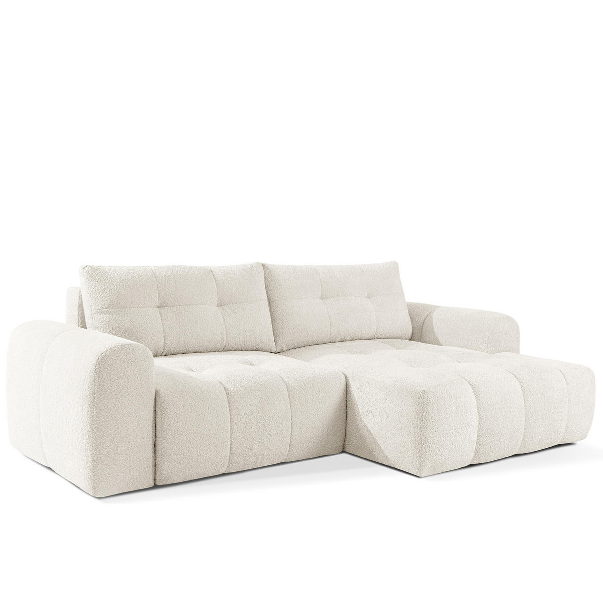 ECKSOFA RECHTS RAVIA, Bouclé, Weiß - Weiß, Holz/Textil (256/104cm) - KONSIMO®