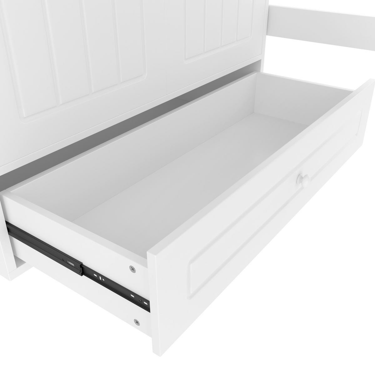 HOCHBETT 90/200 cm aus Kiefer und MDF mit Kleiderschrank, Schublade und LED Weiß - Weiß, Holz (90/200cm) - Modenvie