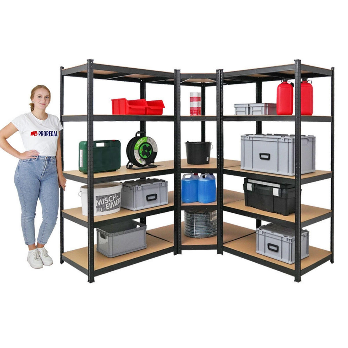 ECKREGAL Ragnar 2er-Set mit Schwerlastregal Taurus 180x180x60 cm Fachlast 175 kg Schwarz - Schwarz, Metall (90/180/60cm) - PROREGAL