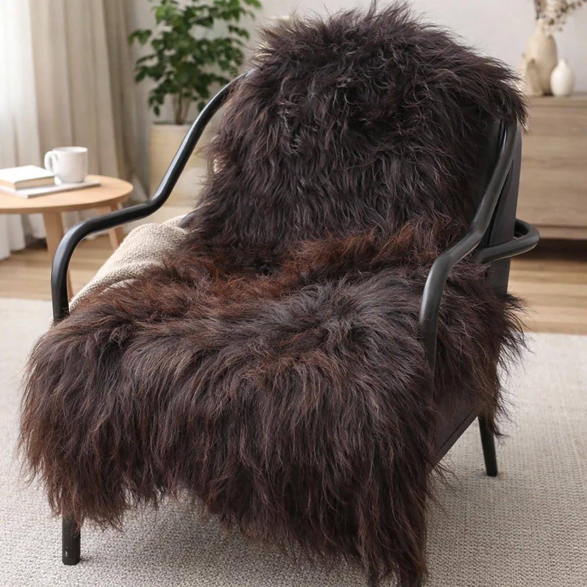 FELL Öko Island Lammfell Schaffell Natur Braun lange Wolle ca. 115 cm - Rotbraun/Dunkelbraun, Fell (65/115cm) - Provellus