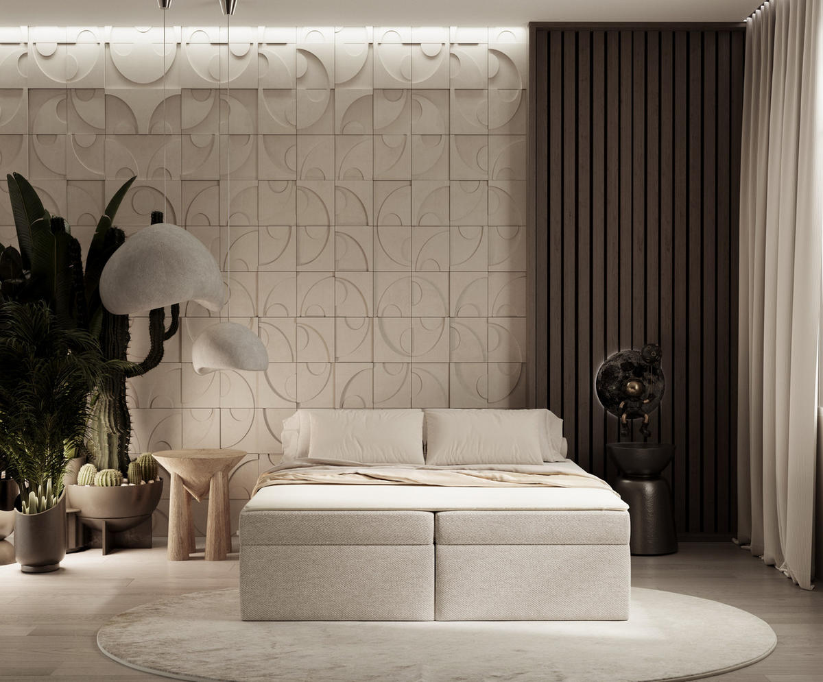 BOXBETT Lennon Beige 140/200 cm im Webstoff - Beige/Schwarz, Holz/Holzwerkstoff (140/200cm) - Maison de Reve